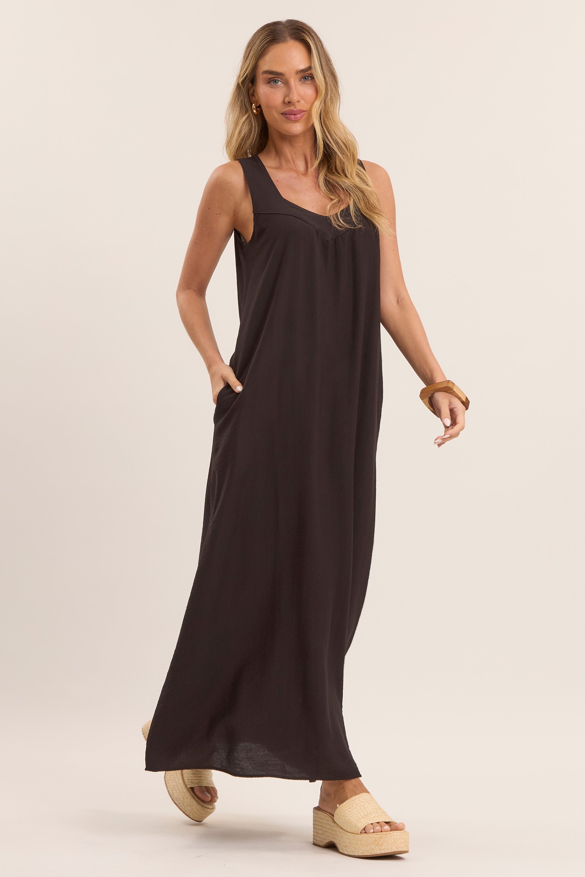 Vestido Longo Nature com Bolsos