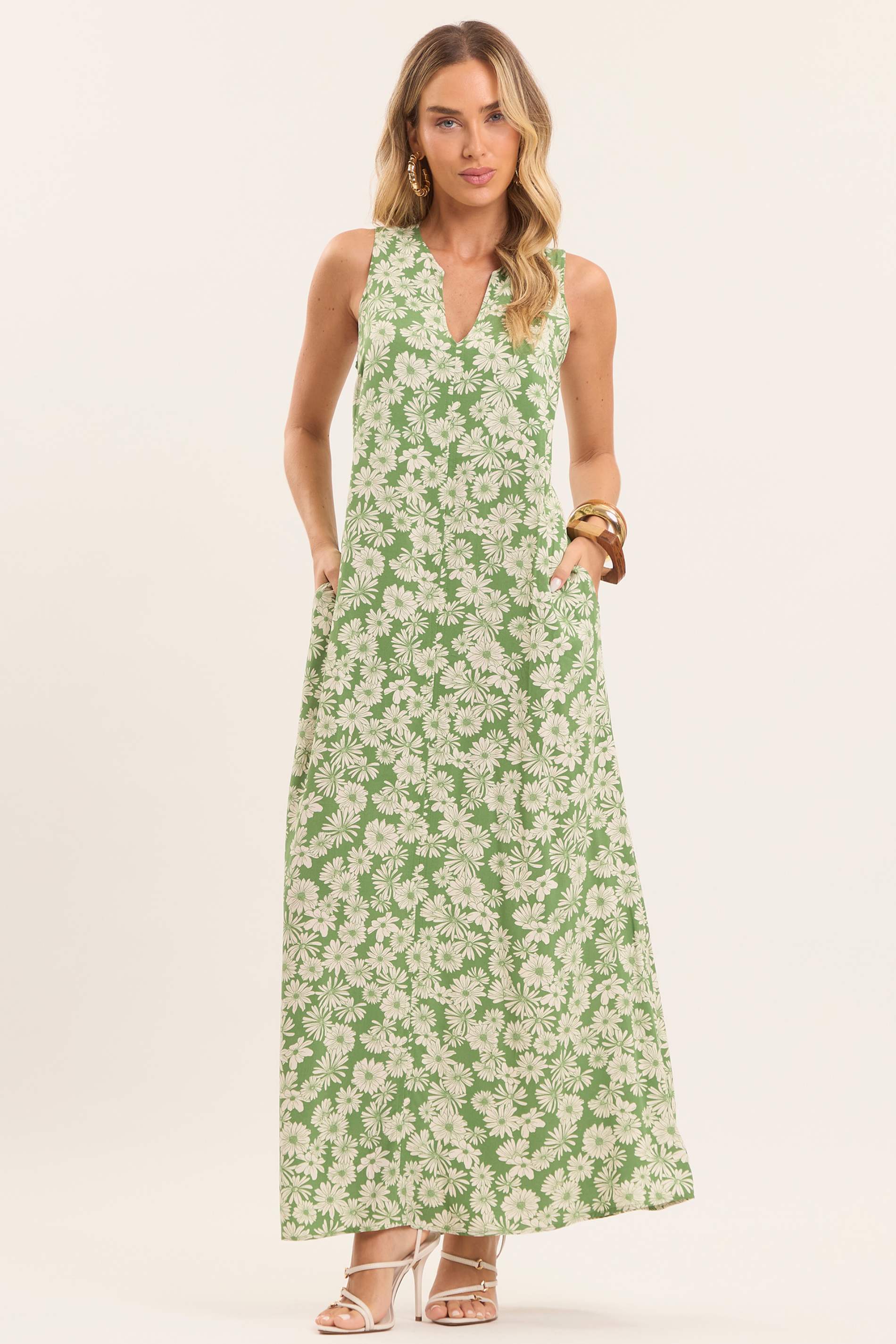 Vestido Longo Oliva em Viscose