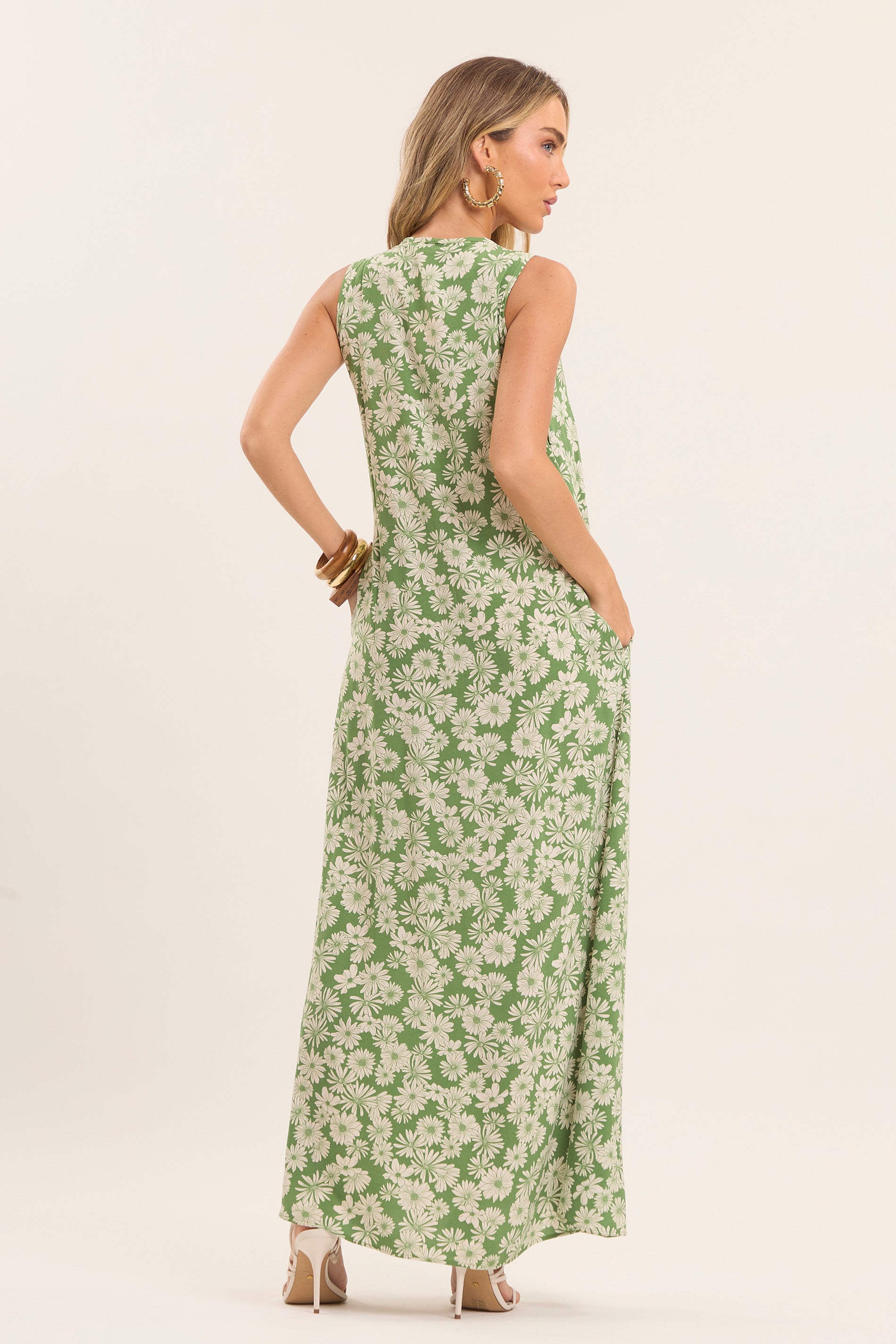 Vestido Longo Oliva em Viscose