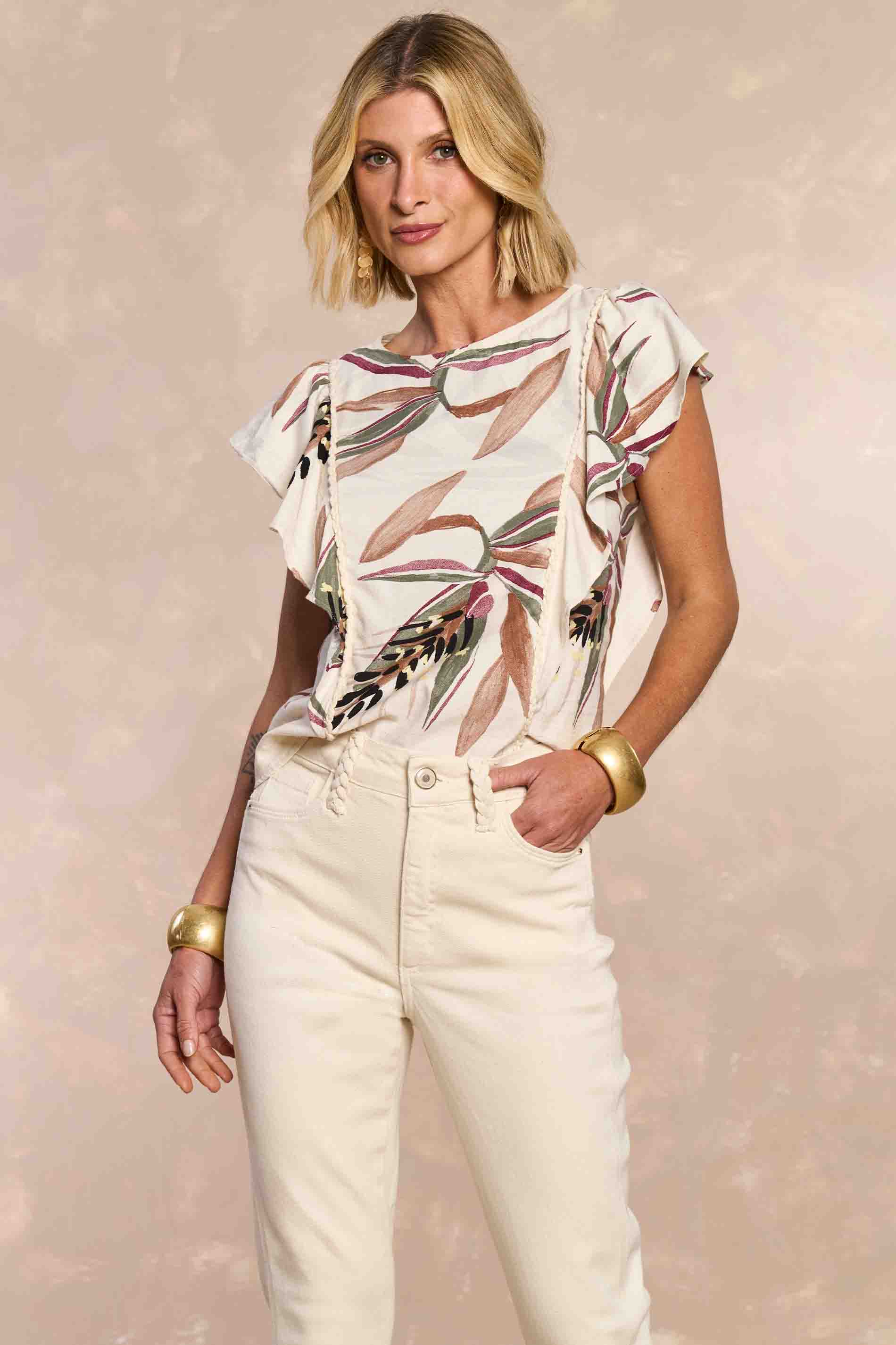 Calça Skinny Flora Tropical Garden em Sarja