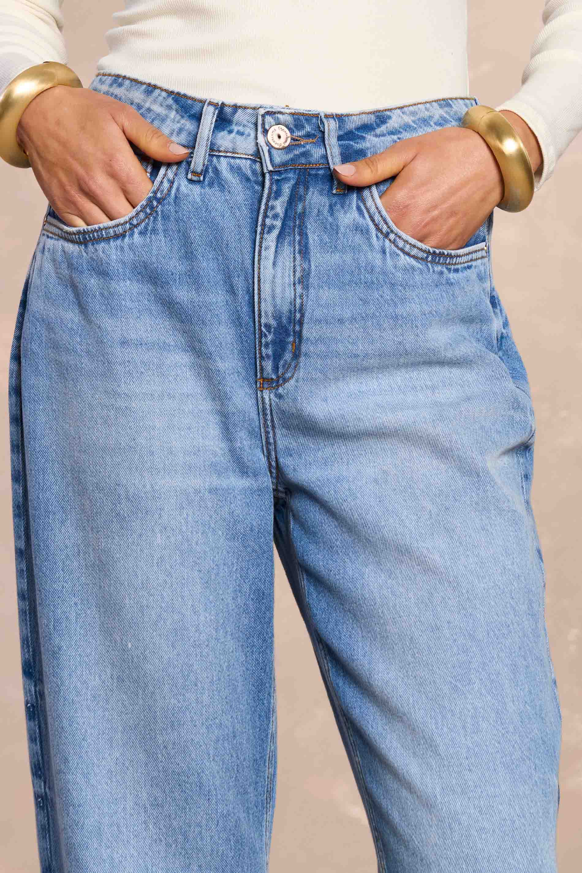 Calça Reta Peônia Tropical Gardem em Denim