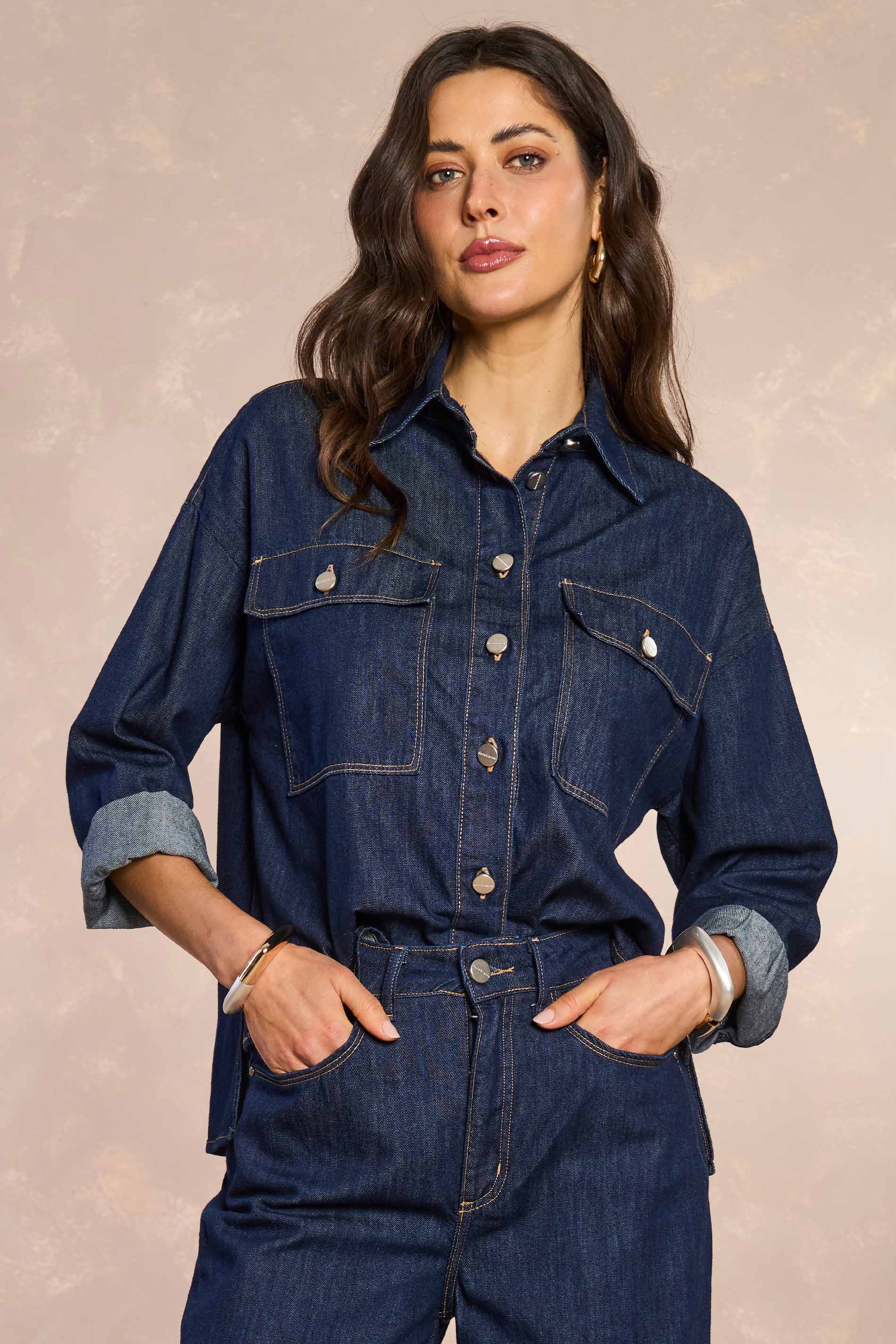 Camisa Retrô Glam em Denim
