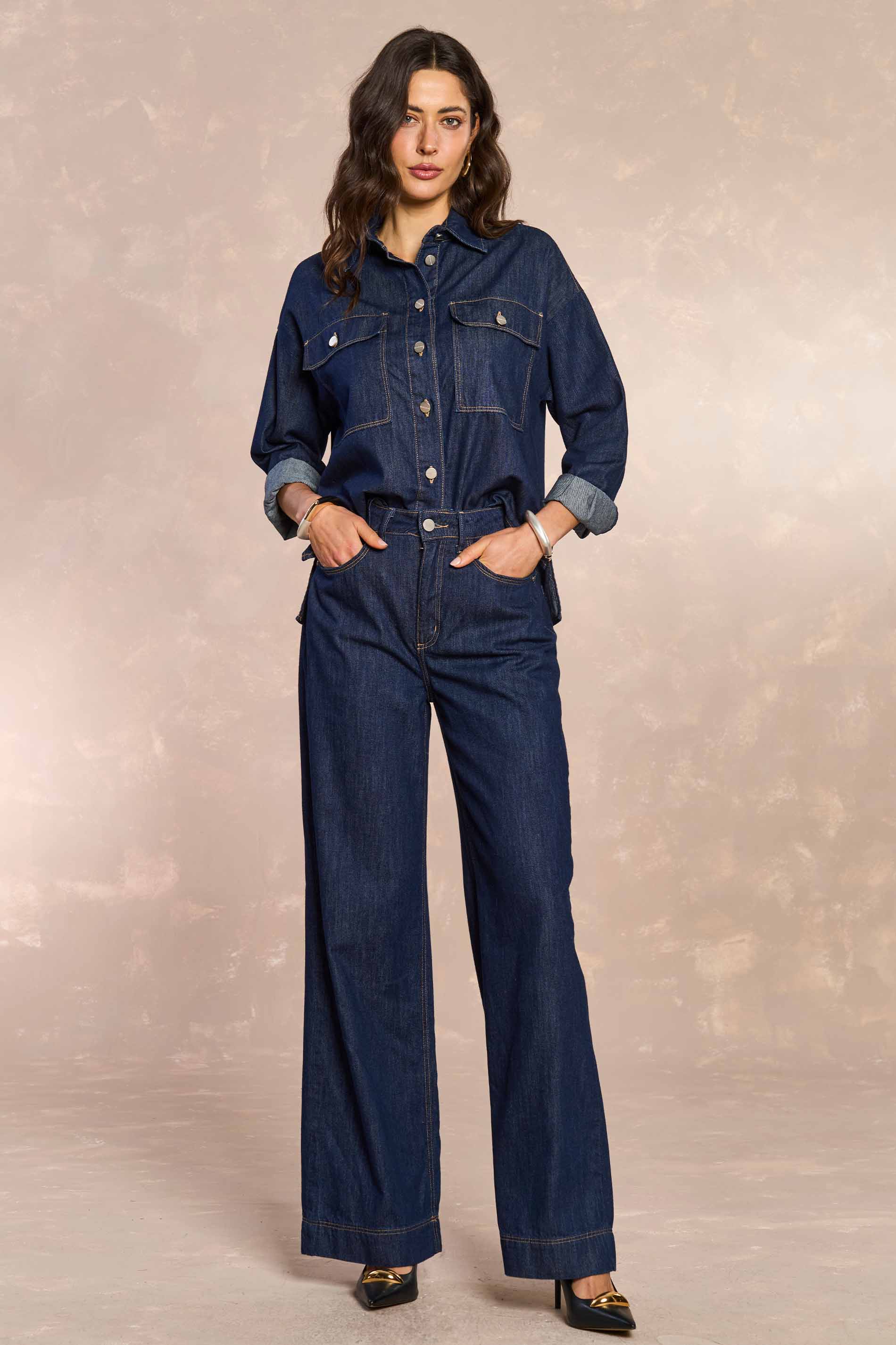 Camisa Retrô Glam em Denim