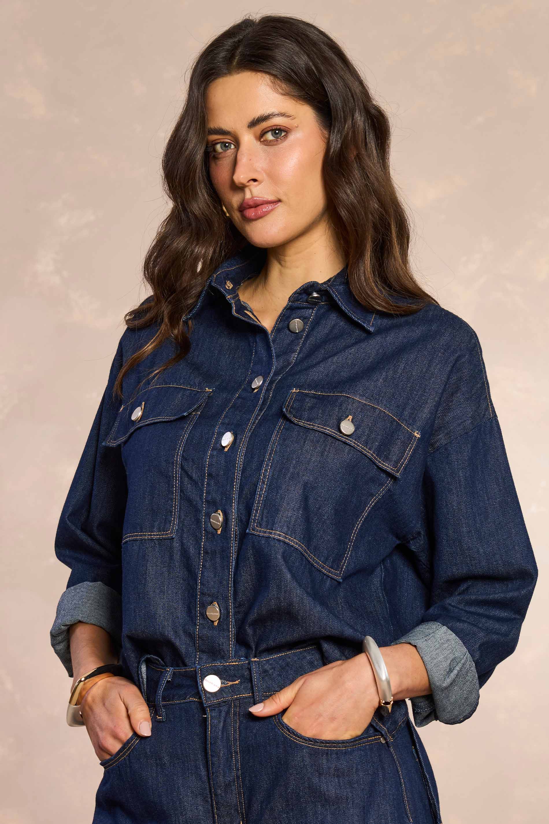 Camisa Retrô Glam em Denim