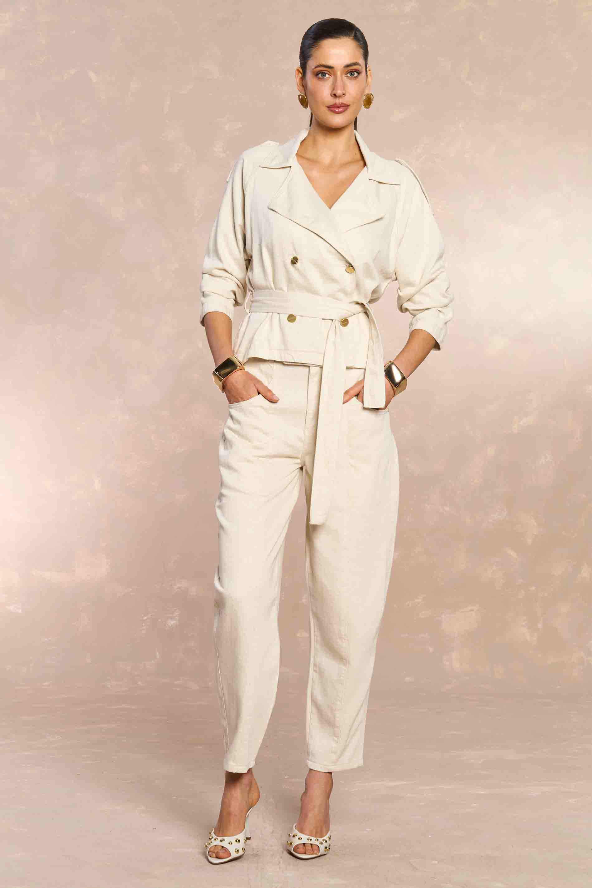 Trench Coat Soft Garden em Sarja Linho