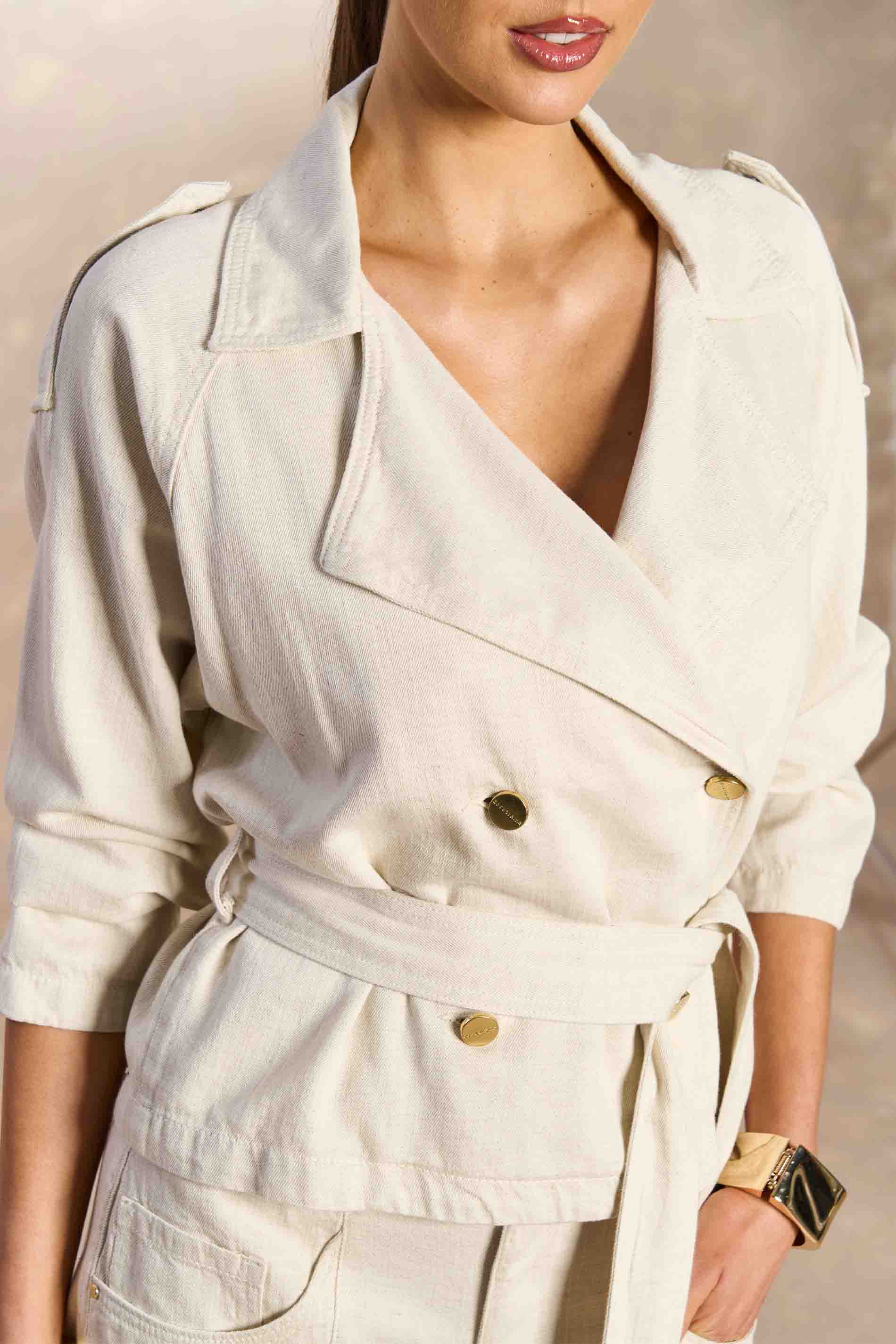 Trench Coat Soft Garden em Sarja Linho