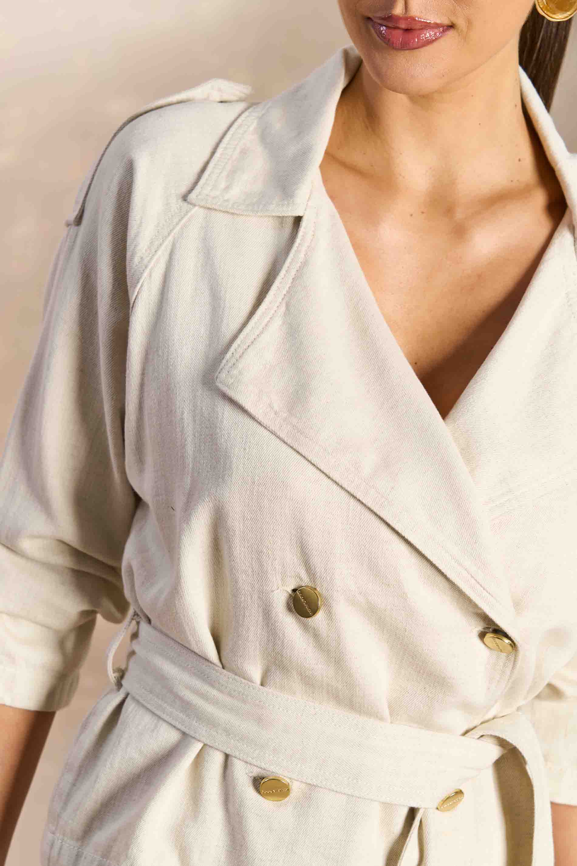 Trench Coat Soft Garden em Sarja Linho