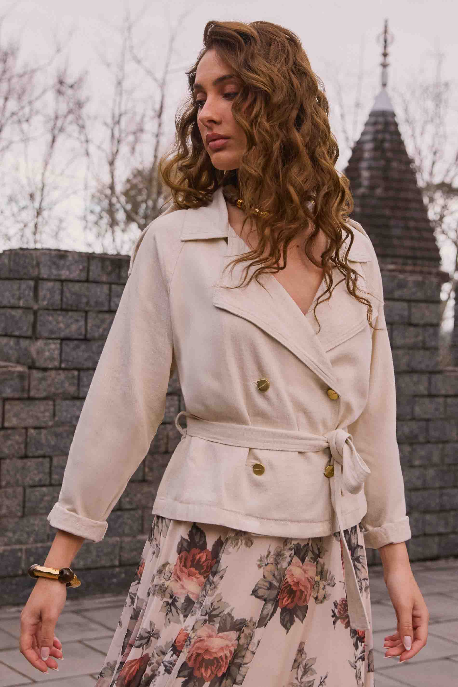 Trench Coat Soft Garden em Sarja Linho