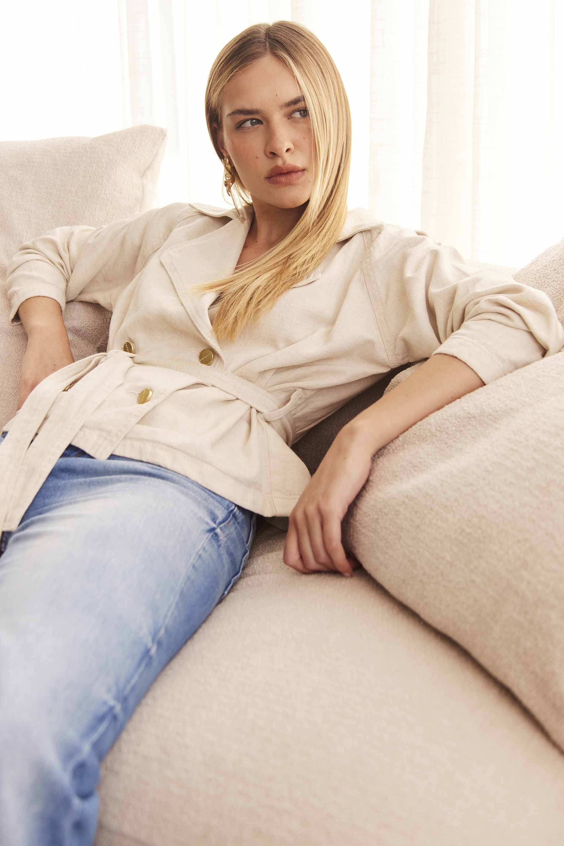 Trench Coat Soft Garden em Sarja Linho