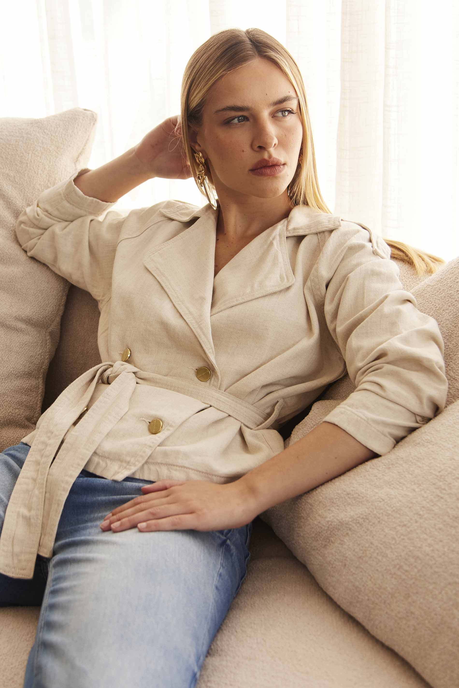 Trench Coat Soft Garden em Sarja Linho