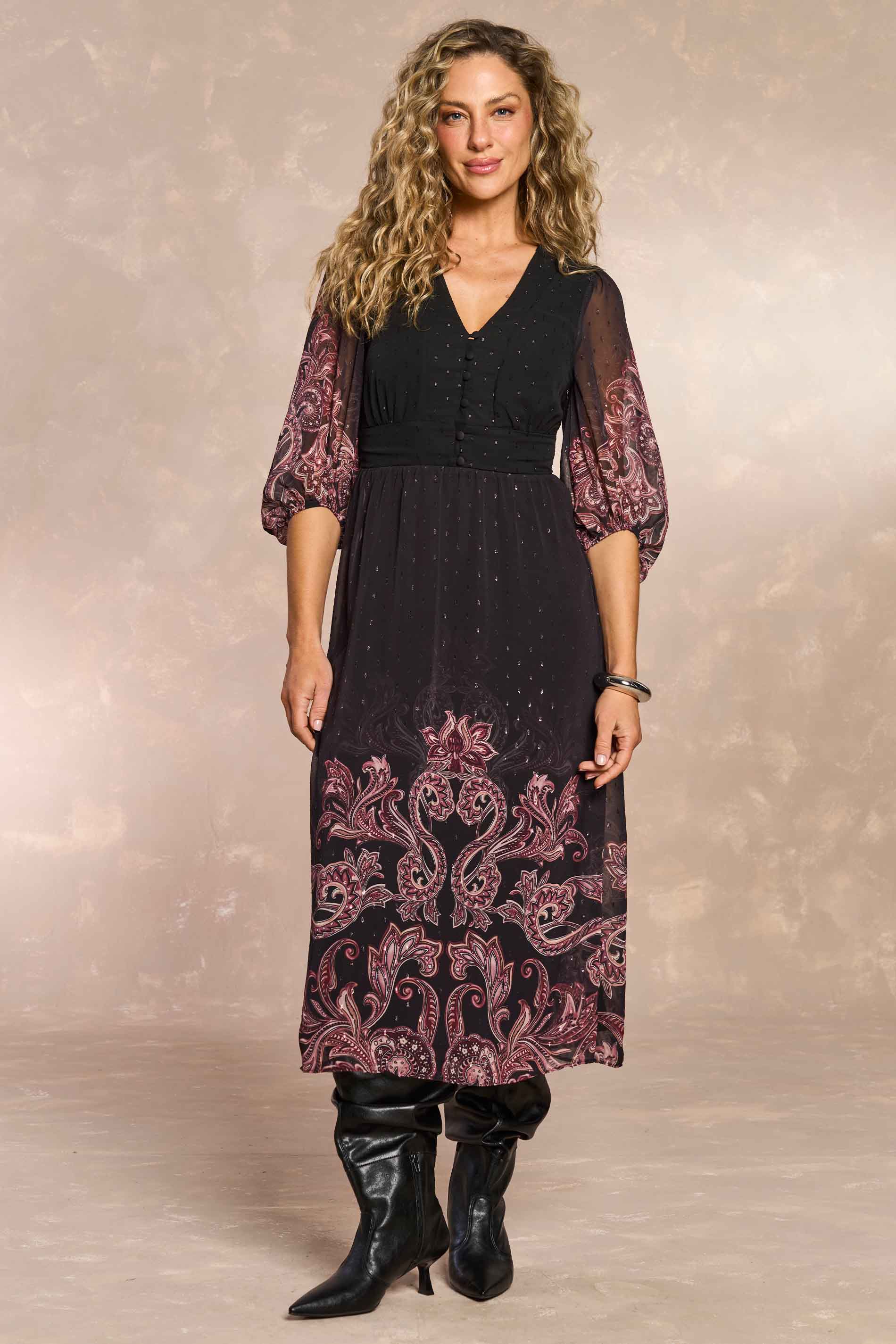Vestido Midi Jardim Boho em Chiffon