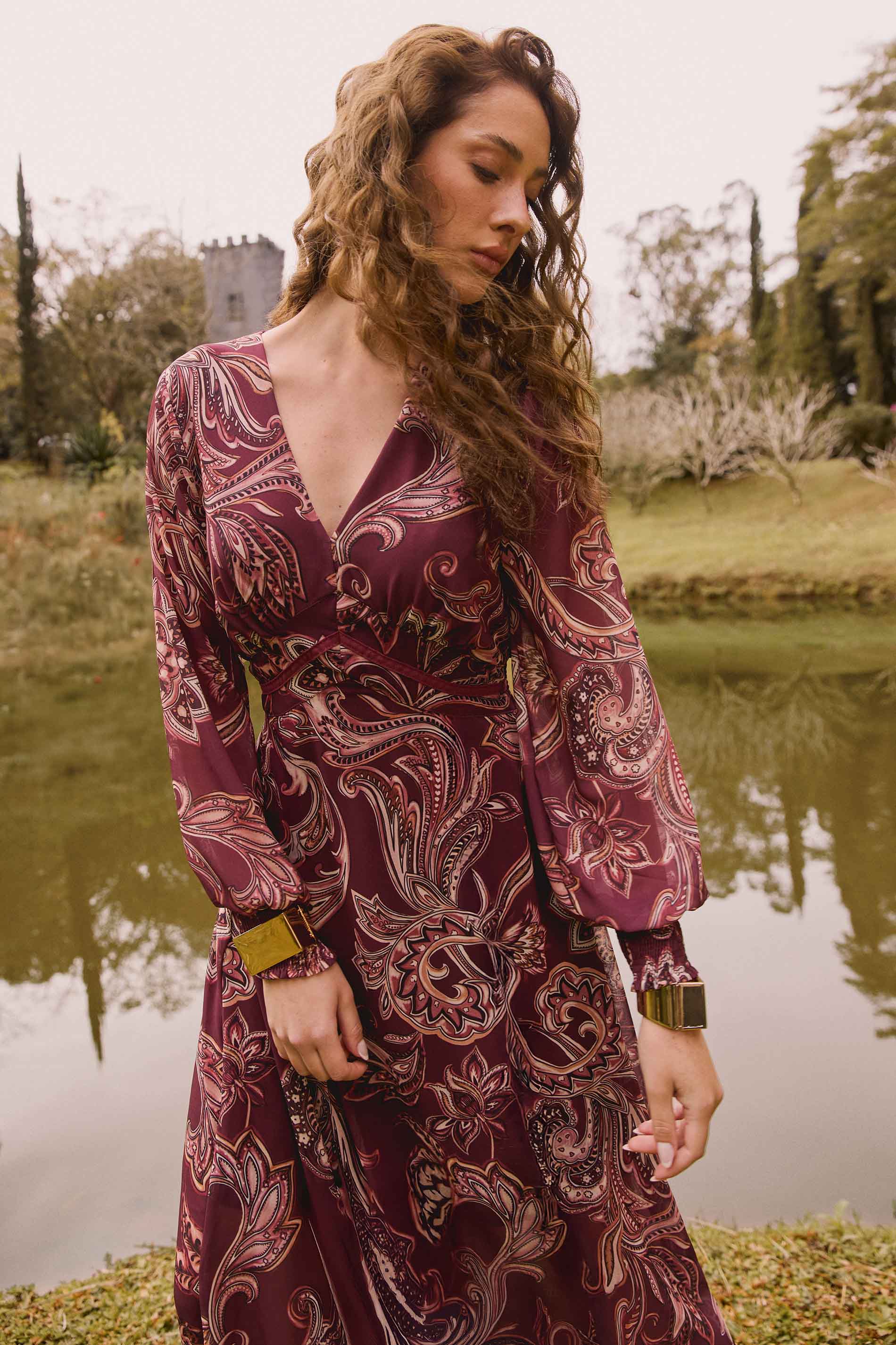 Vestido Longo Jardim Boho em Chiffon