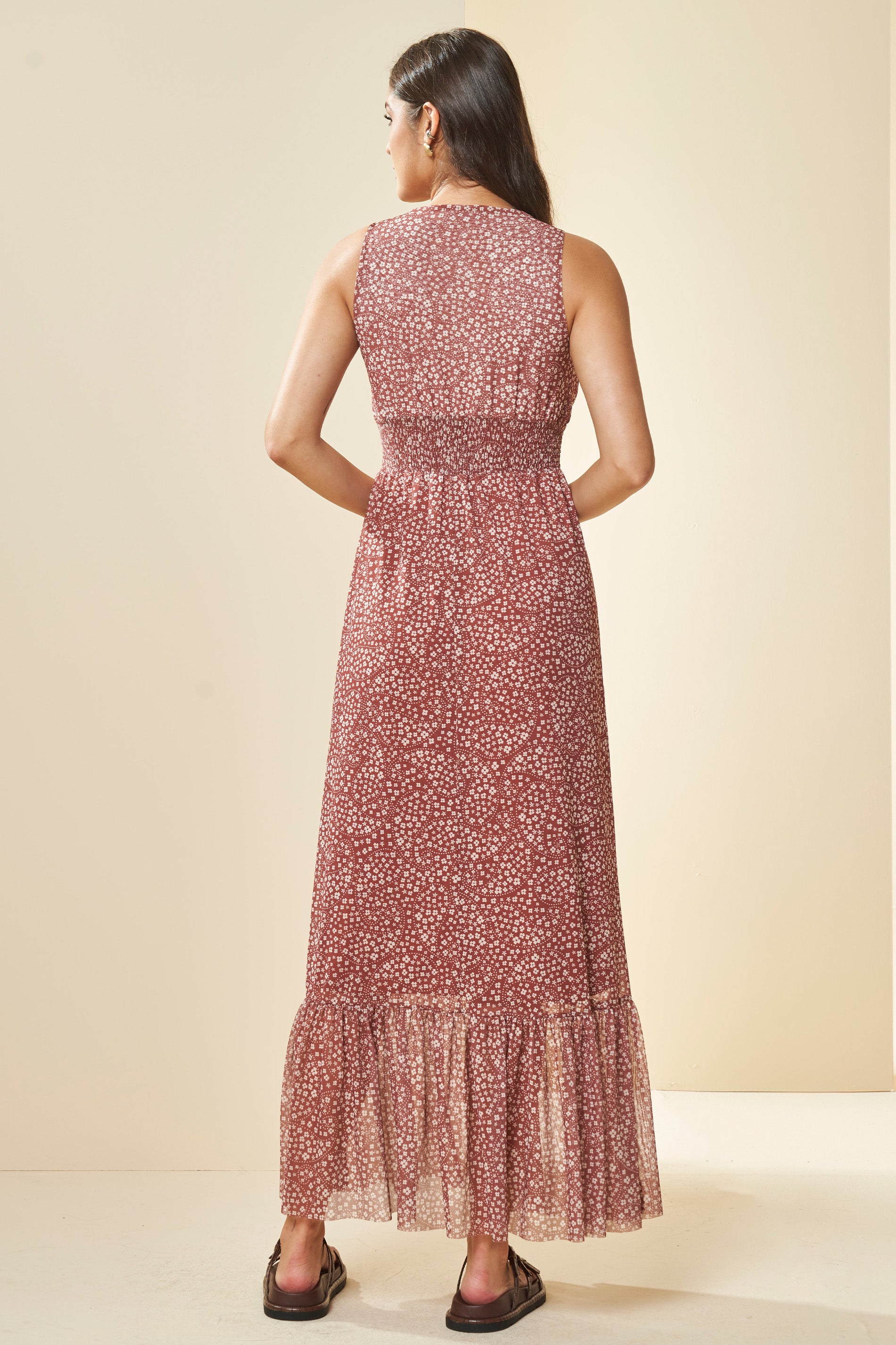 Vestido Longo Solar em Tule Estampado