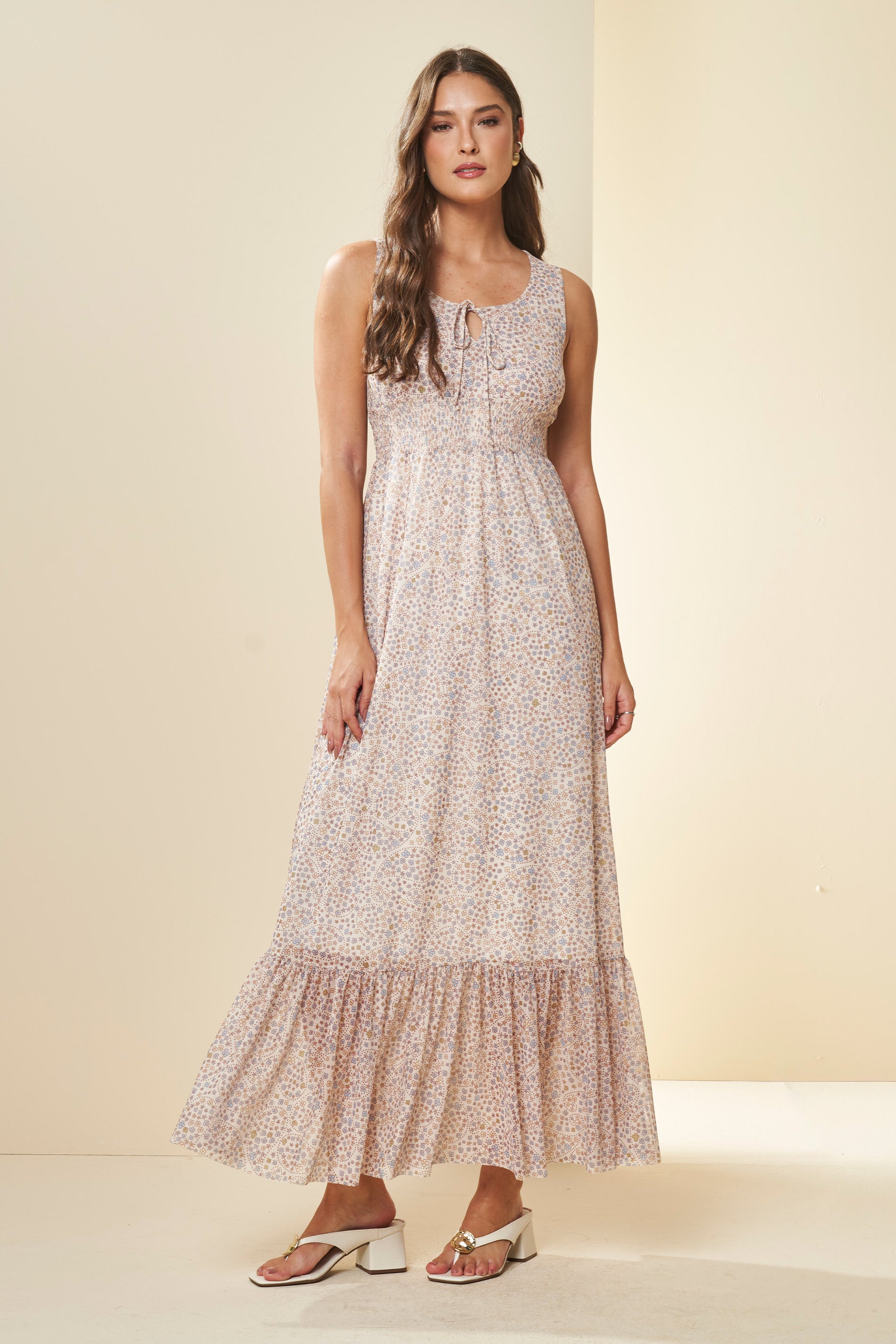 Vestido Longo Solar em Tule Estampado