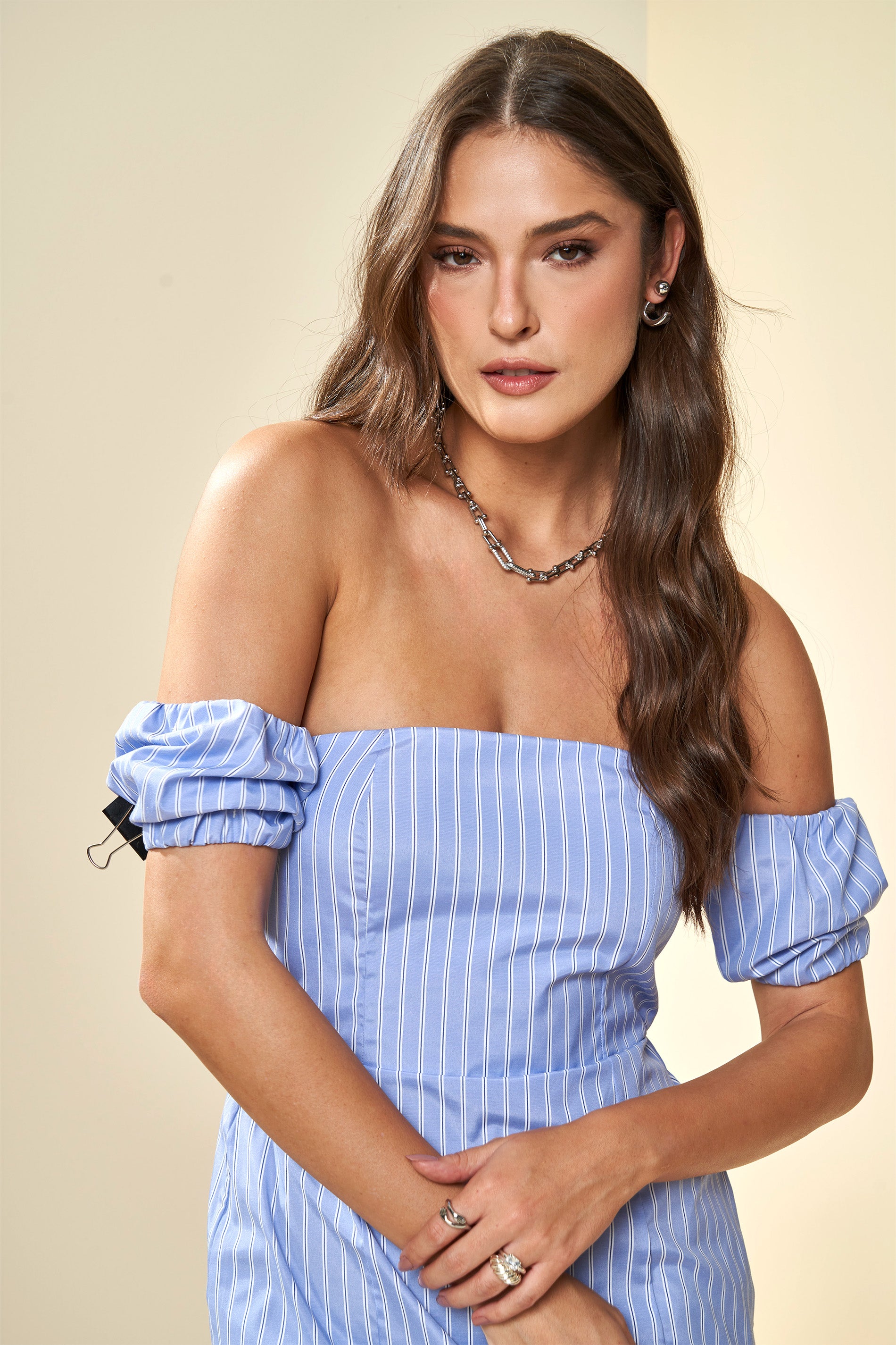 Vestido Longo Ombro a Ombro Veraneio com Fenda Frontal