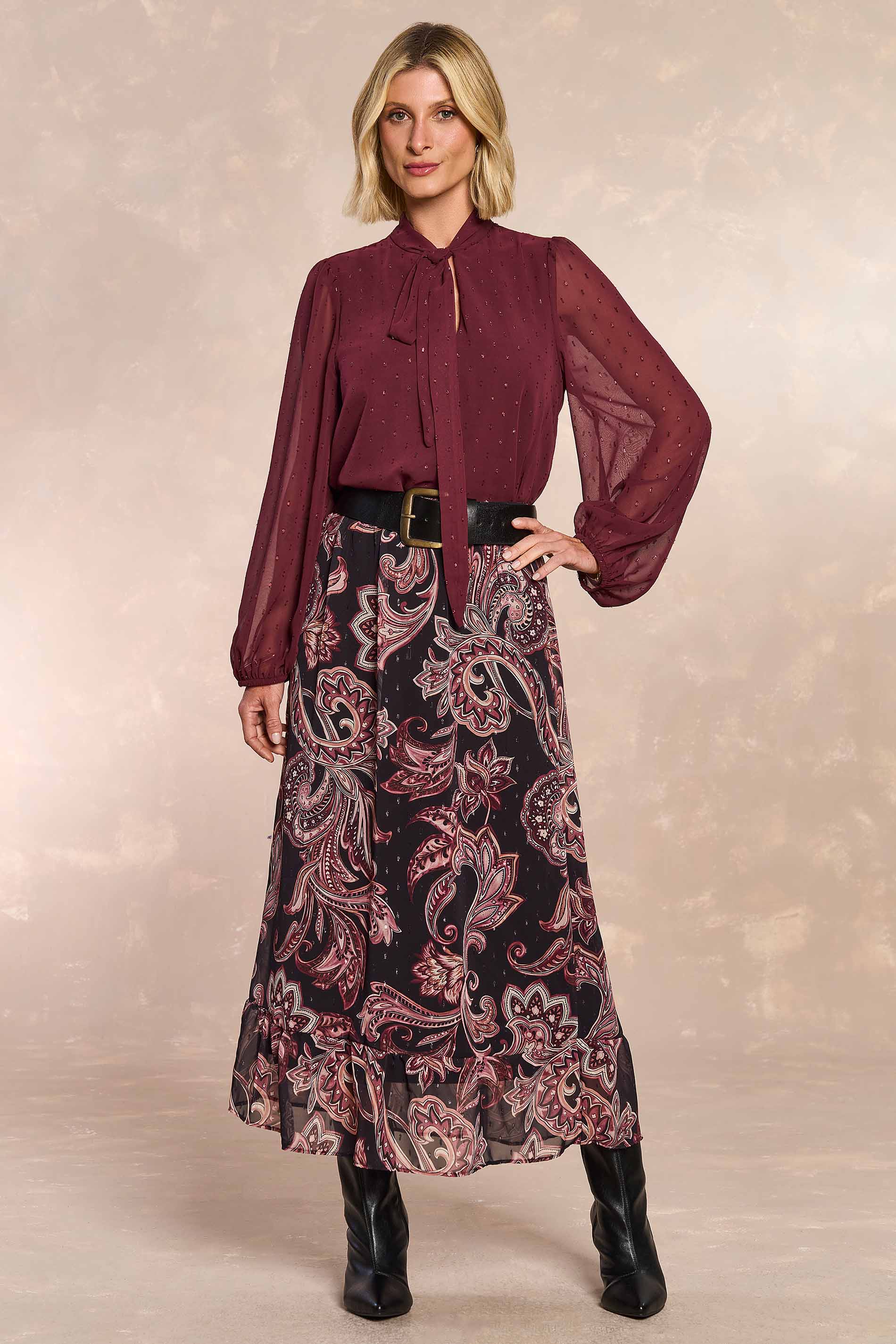 Saia Longa Jardim Boho em Chiffon