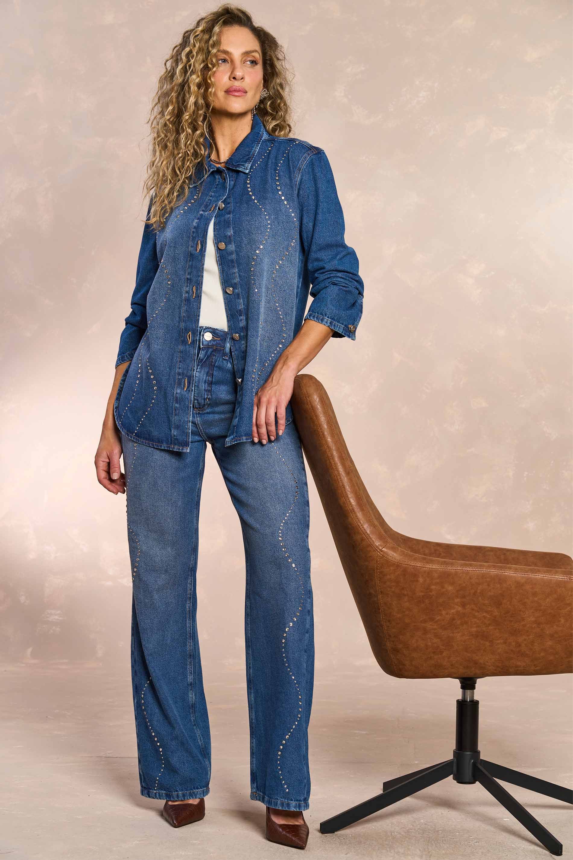 Camisa Overshirt Retrô Glam em Denim