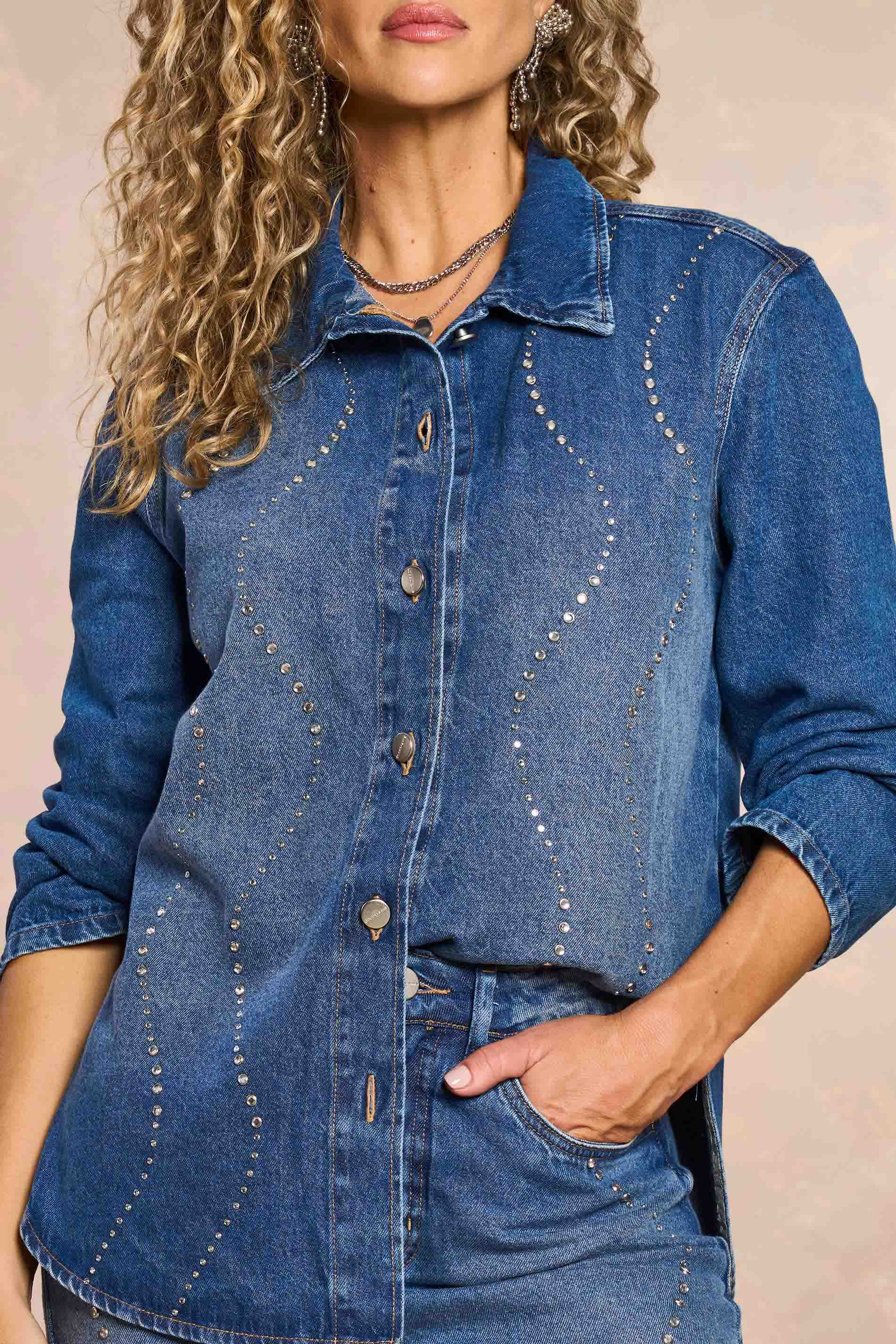 Camisa Overshirt Retrô Glam em Denim