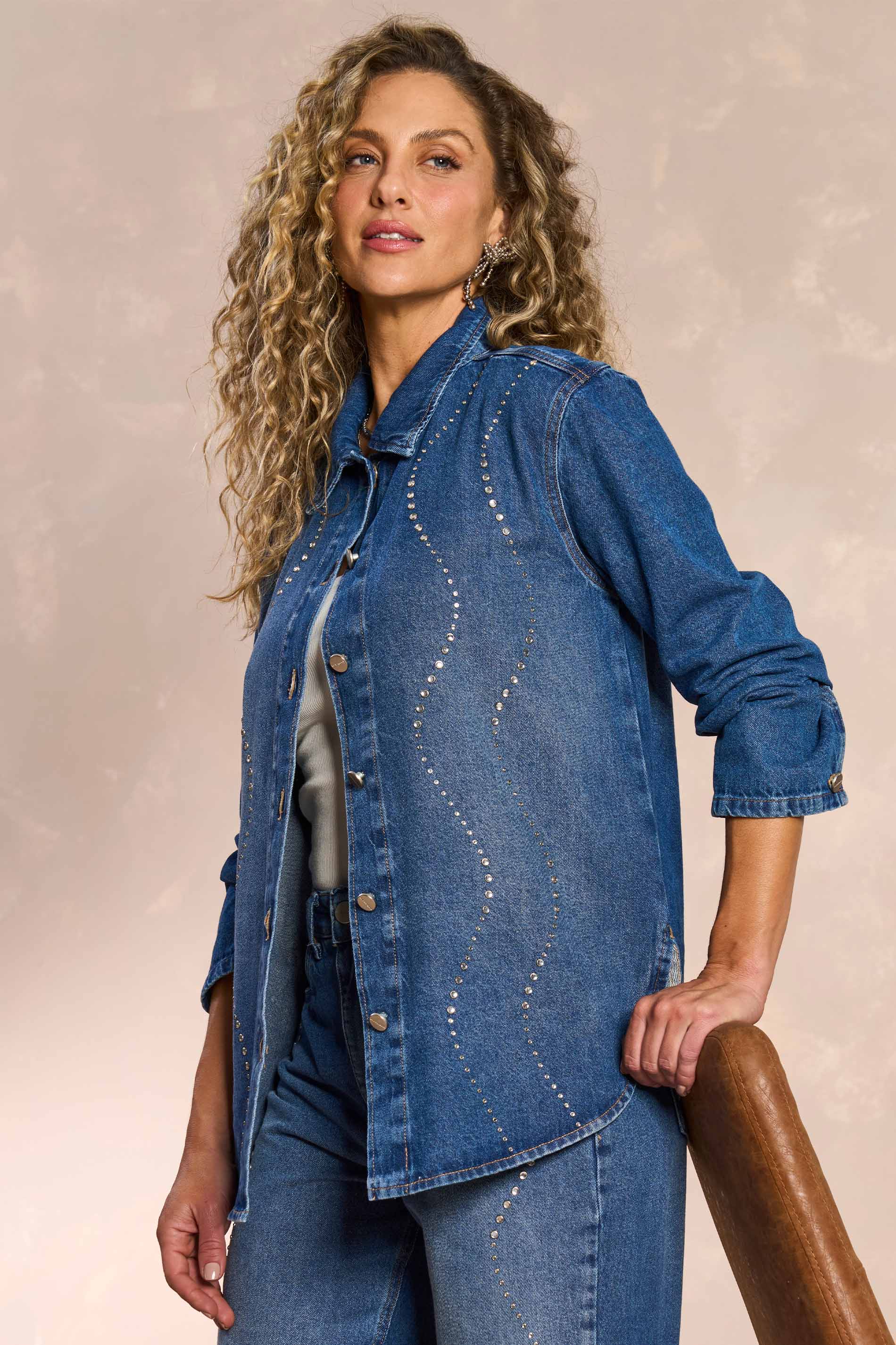 Camisa Overshirt Retrô Glam em Denim