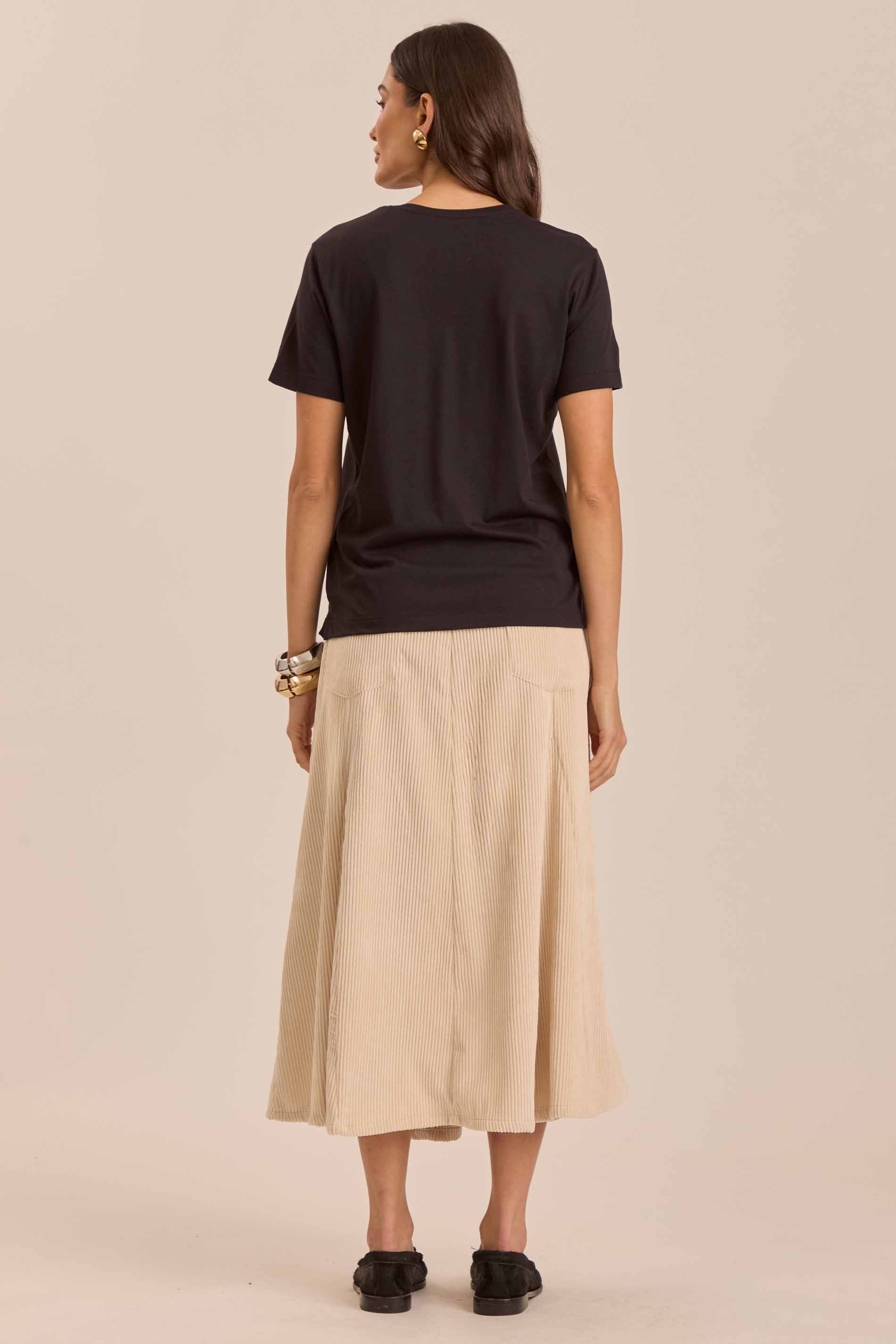 Saia Midi Ethnic Blur em Veludo Cotelê