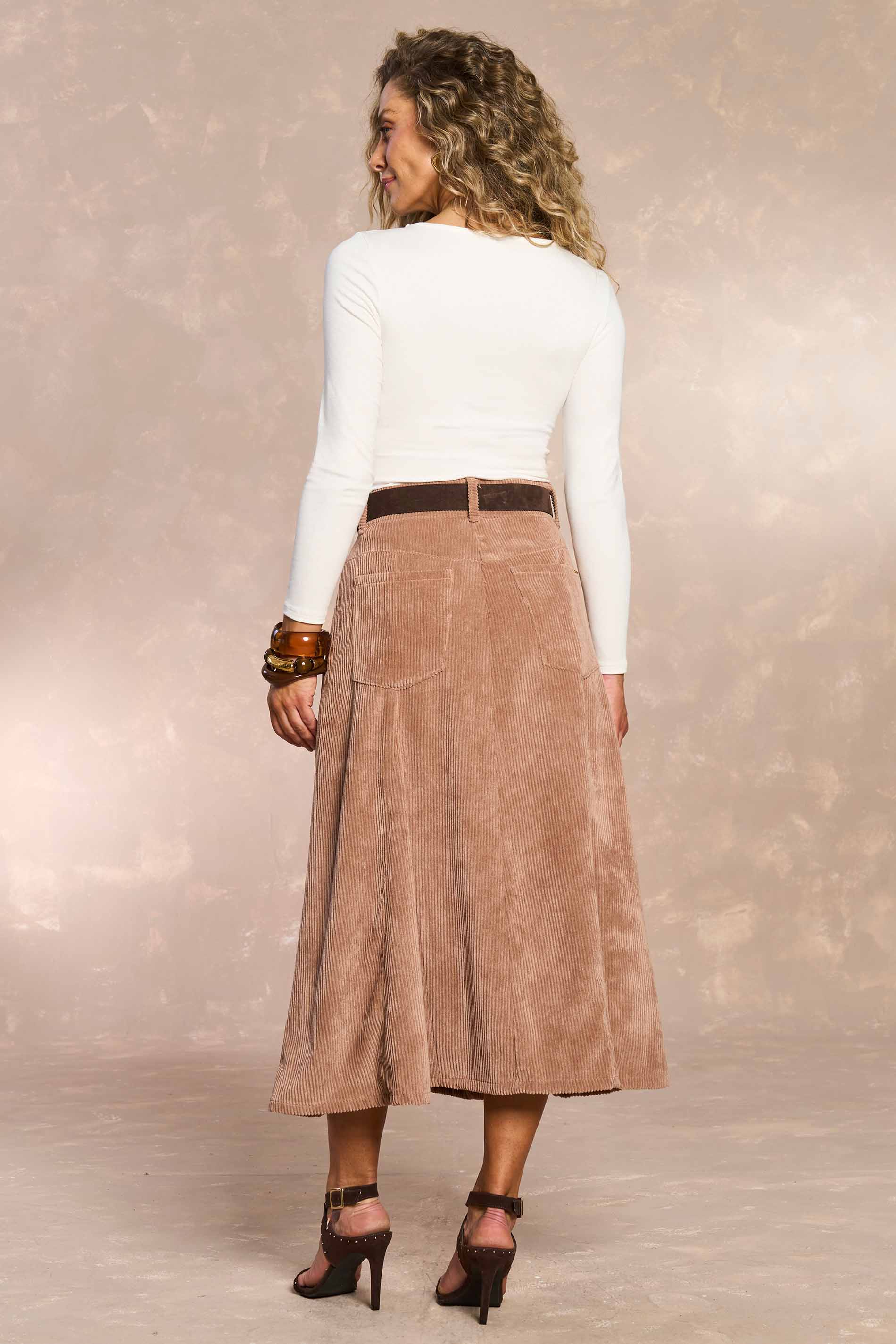 Saia Midi Ethnic Blur em Veludo Cotelê