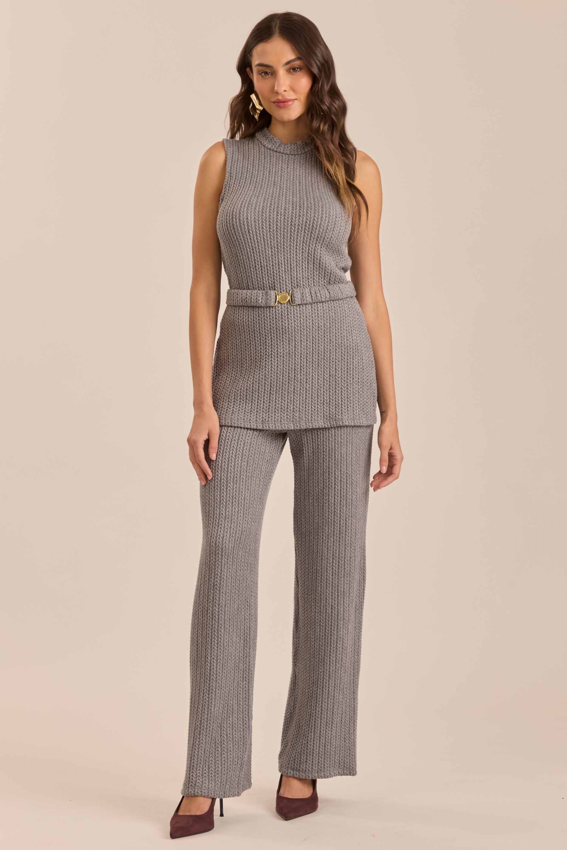 Calça Reta Jardim Decor em Tricot