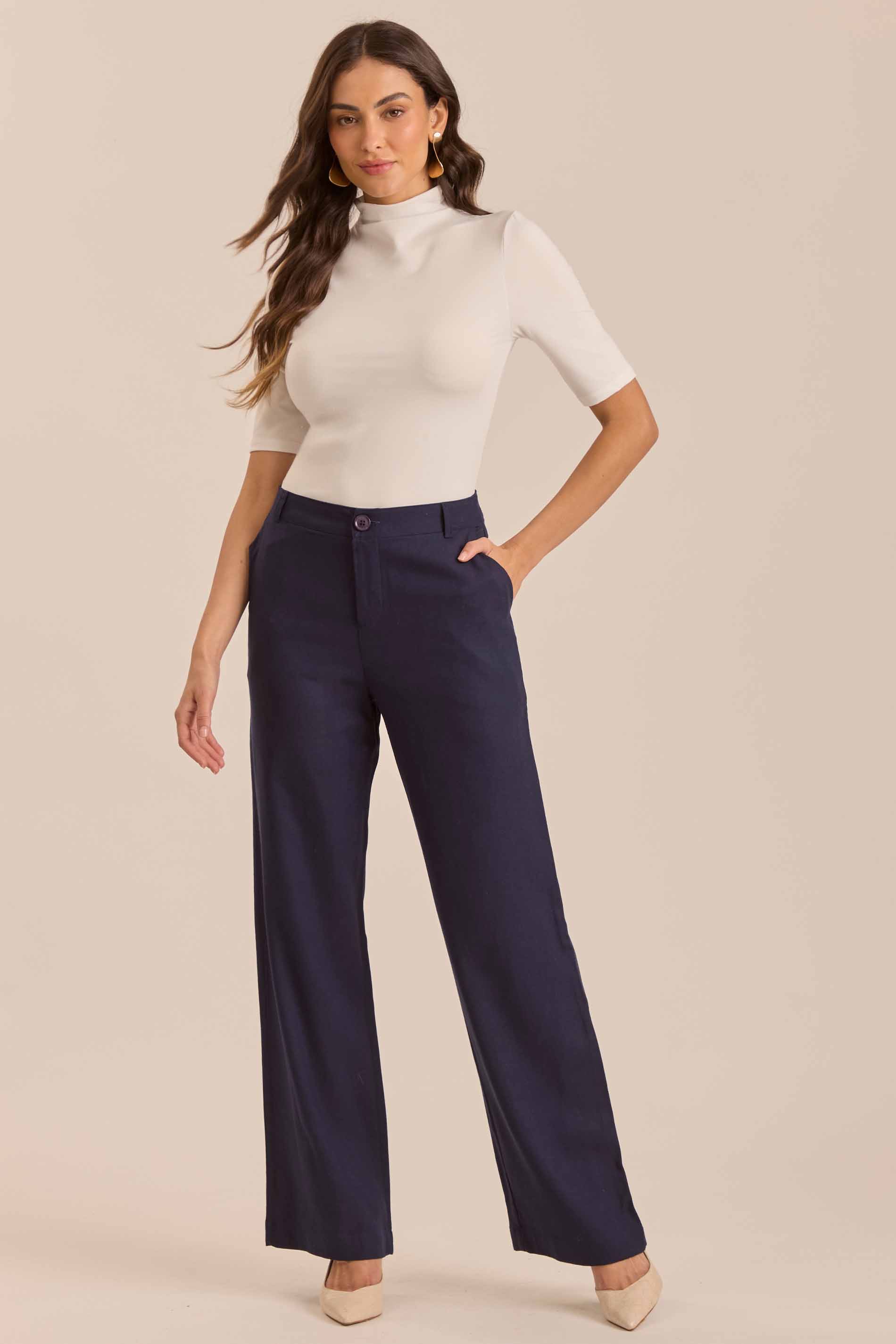 Calça Reta Jardim Decor em Linen