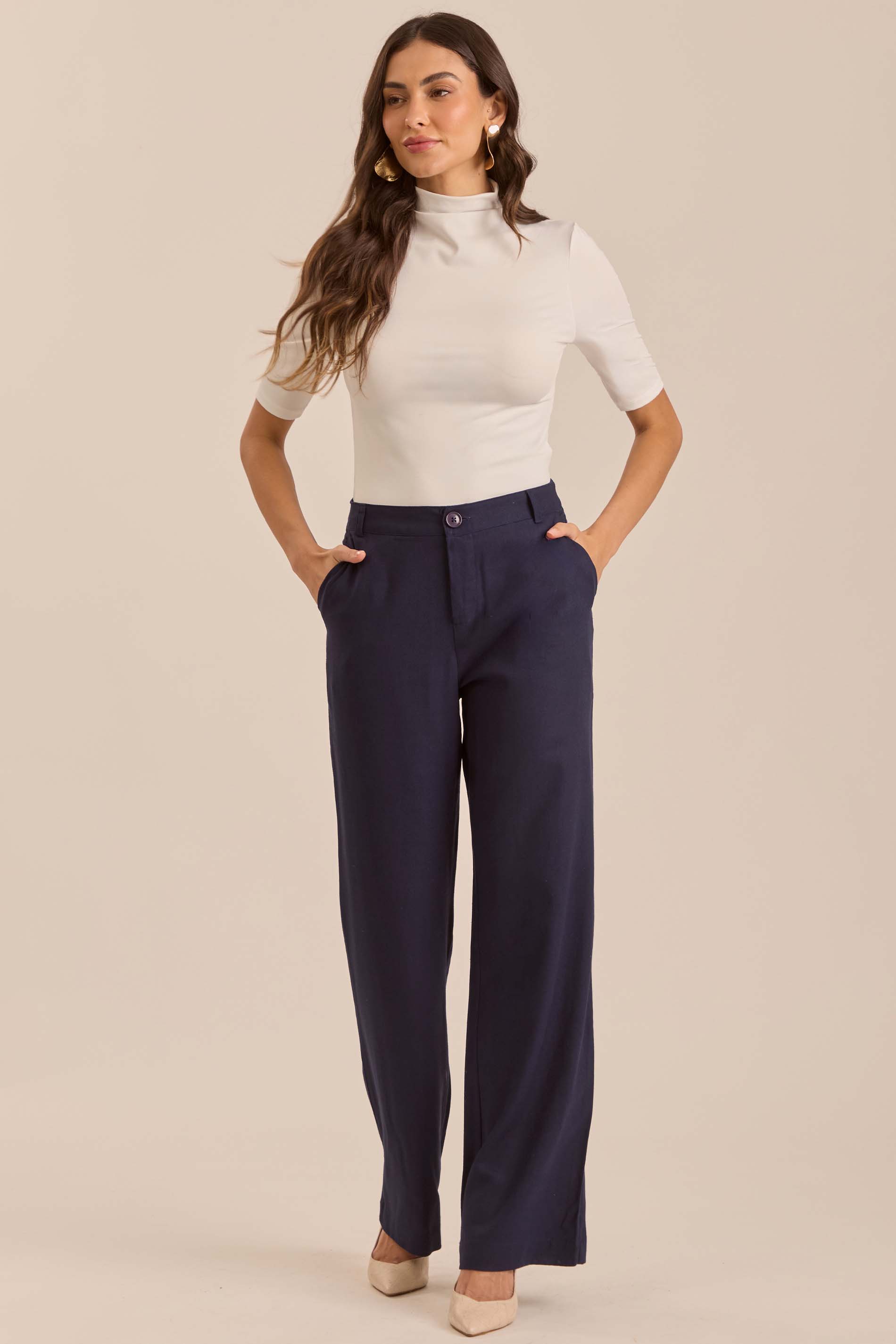 Calça Reta Jardim Decor em Linen