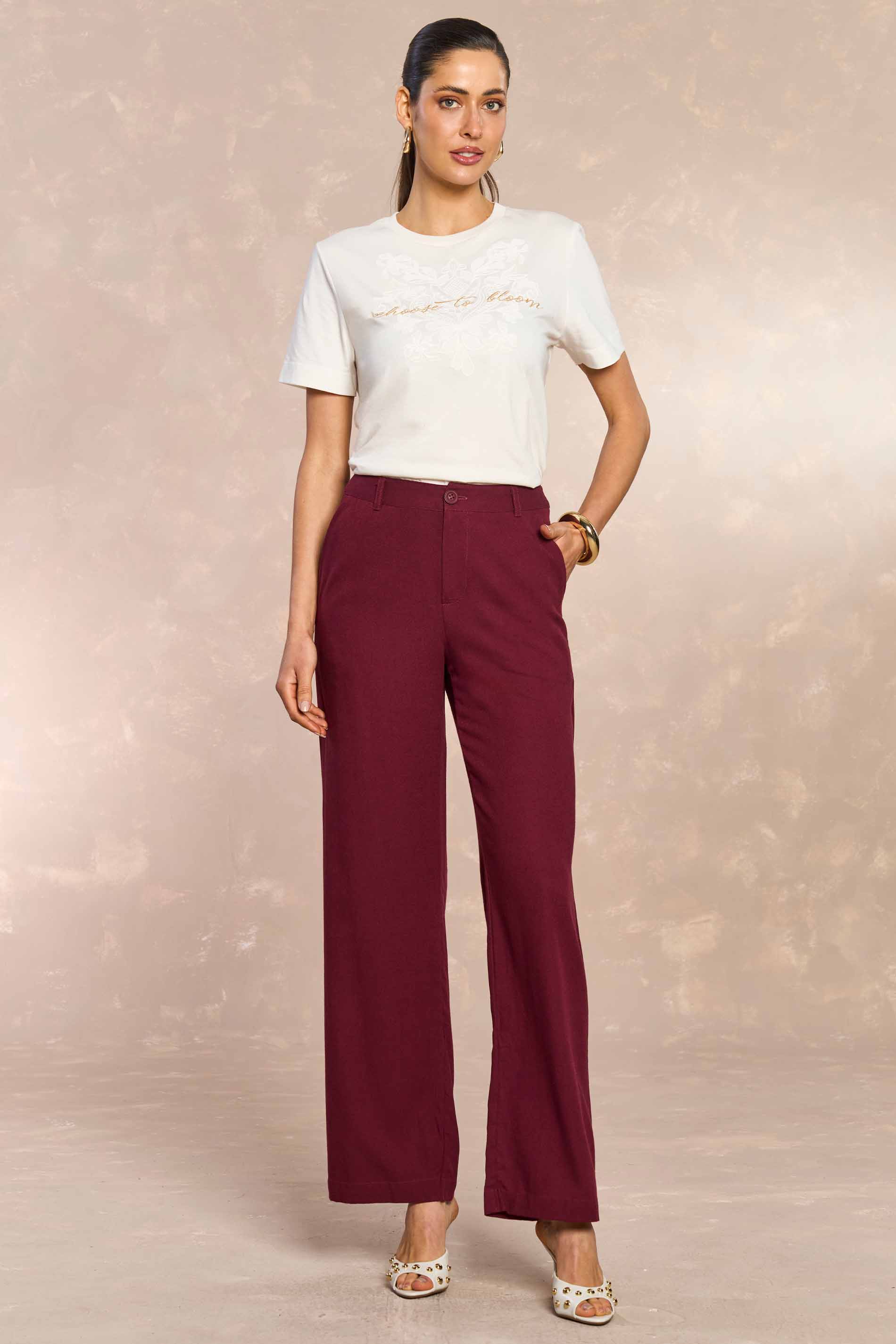 Calça Reta Jardim Decor em Linen