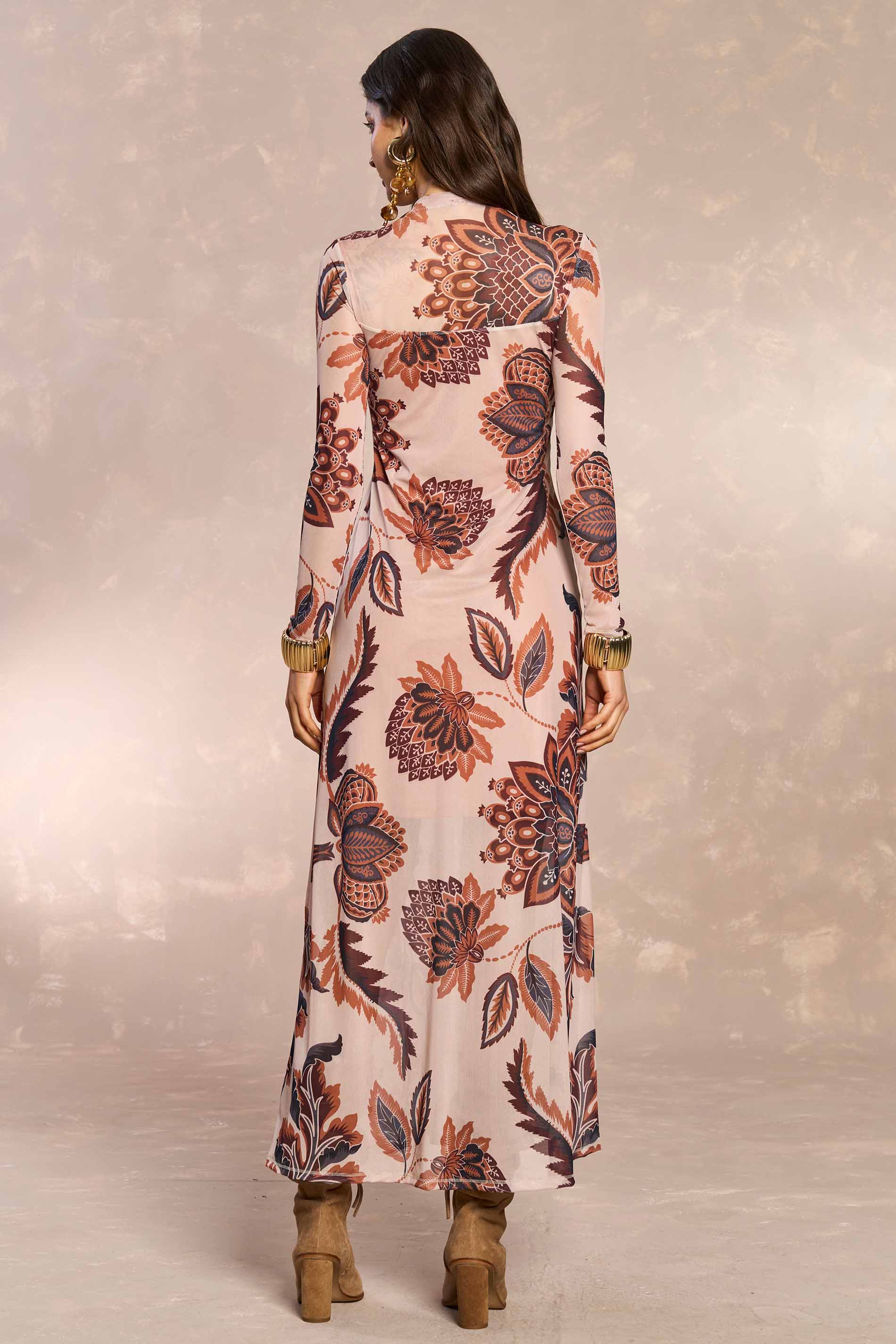 Vestido Longo Jardim Decor em Tule Estampado