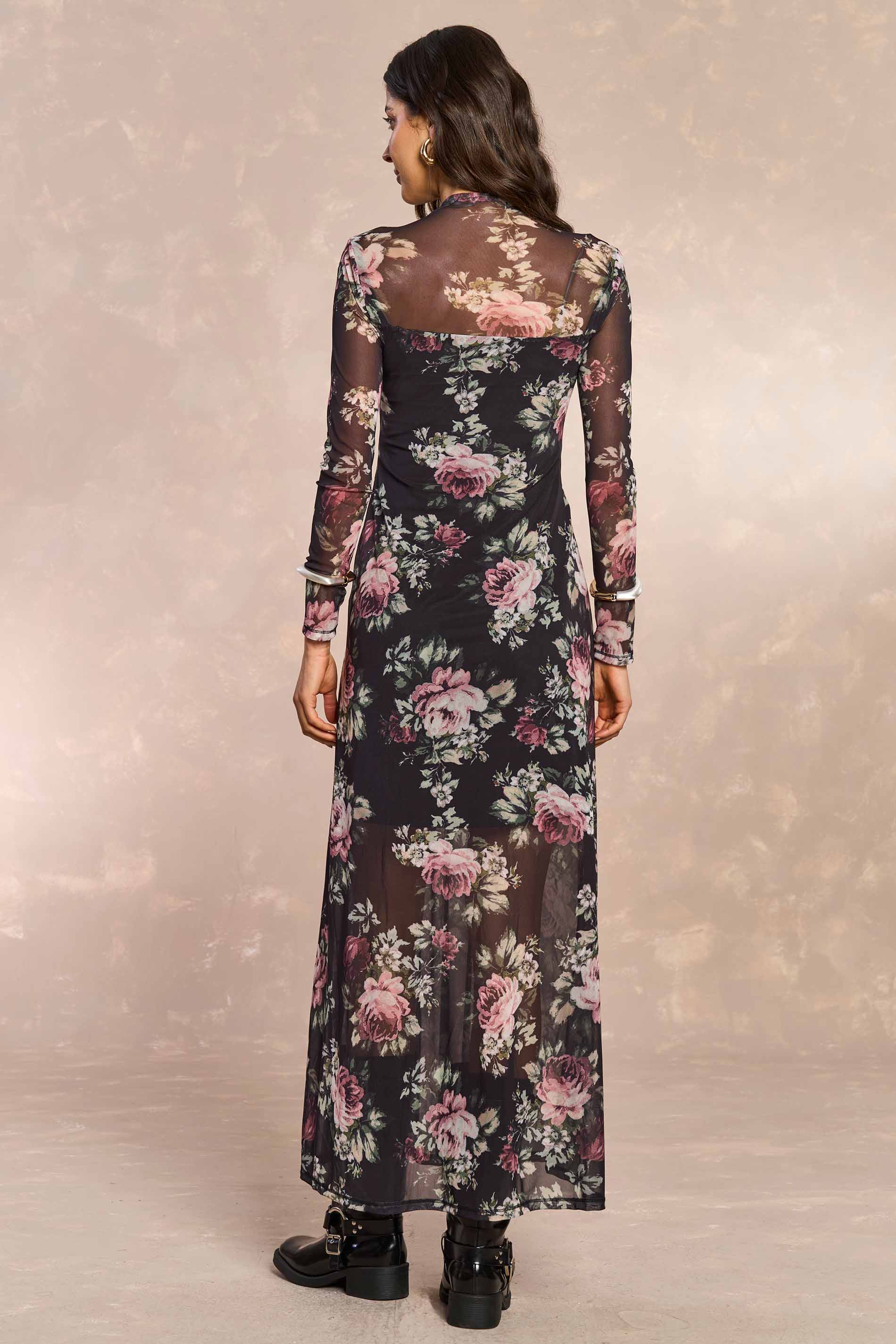 Vestido Longo Jardim Decor em Tule Estampado