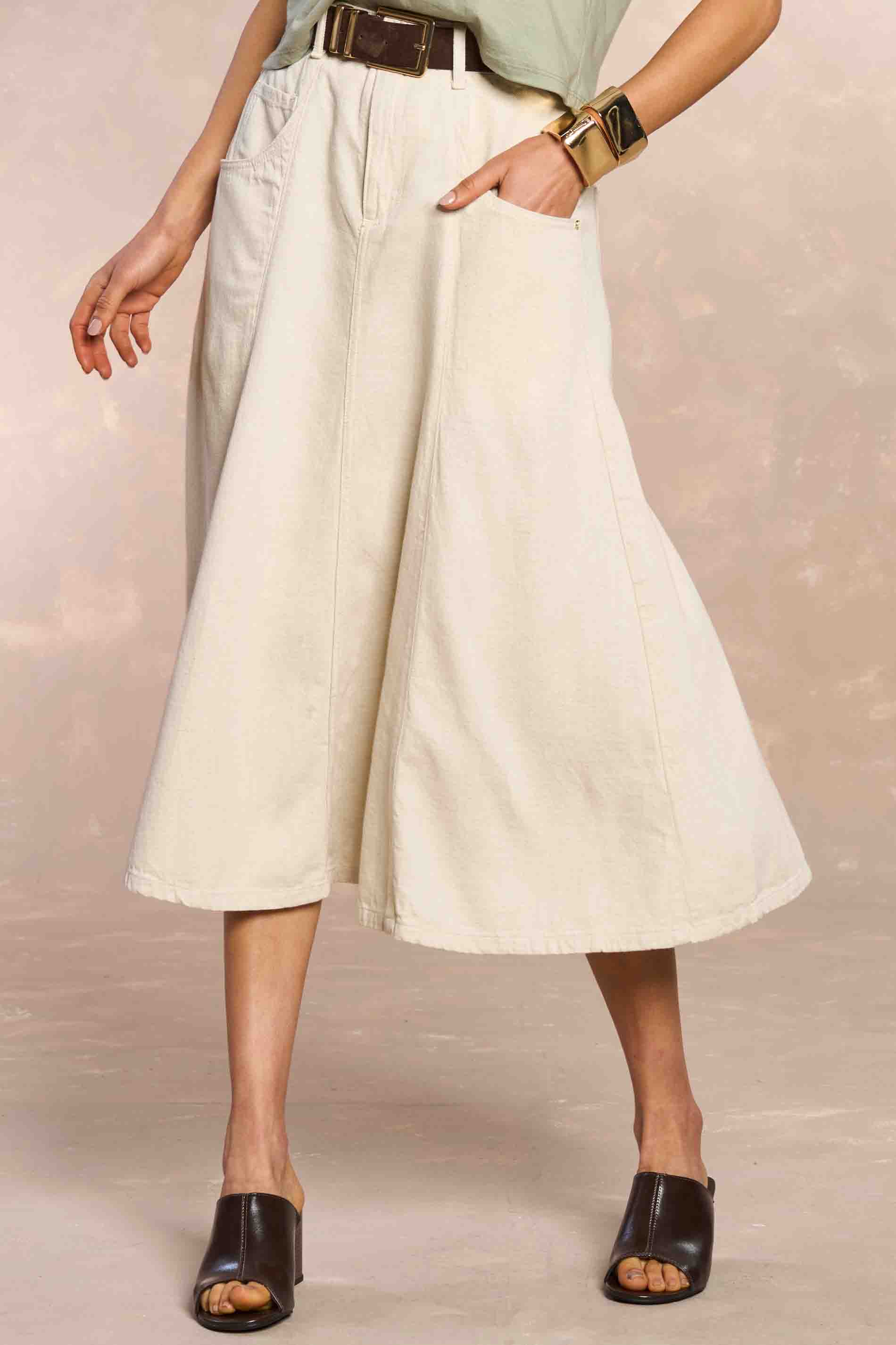 Saia Midi Soft Garden em Linho