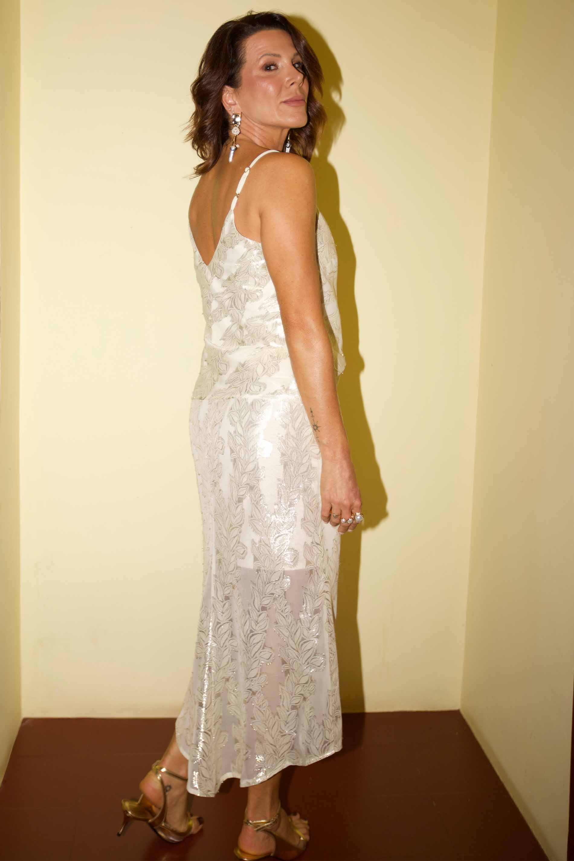 Blusa de Alça Wild Orchid em Chiffon Jacquard