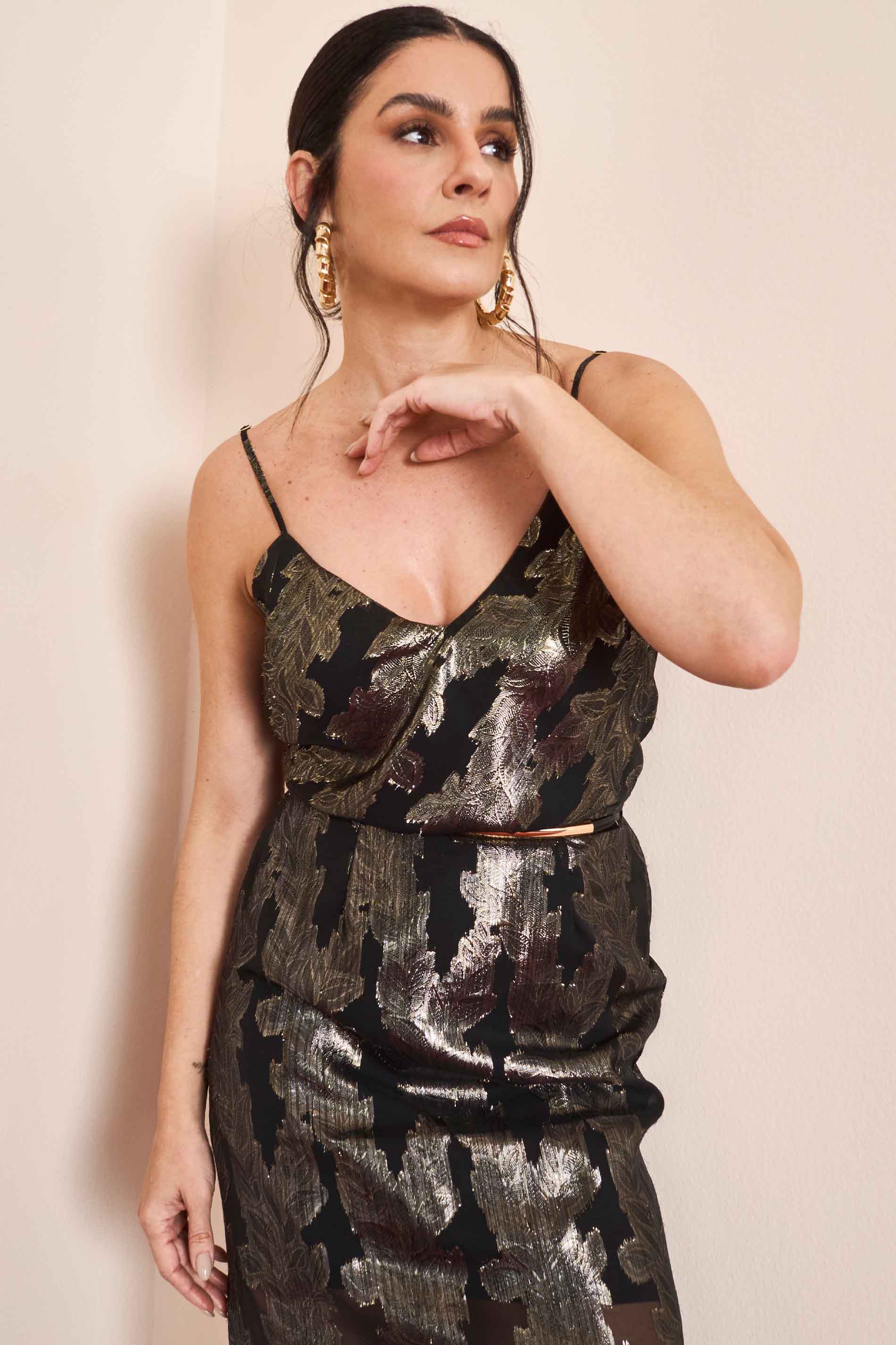 Blusa de Alça Wild Orchid em Chiffon Jacquard