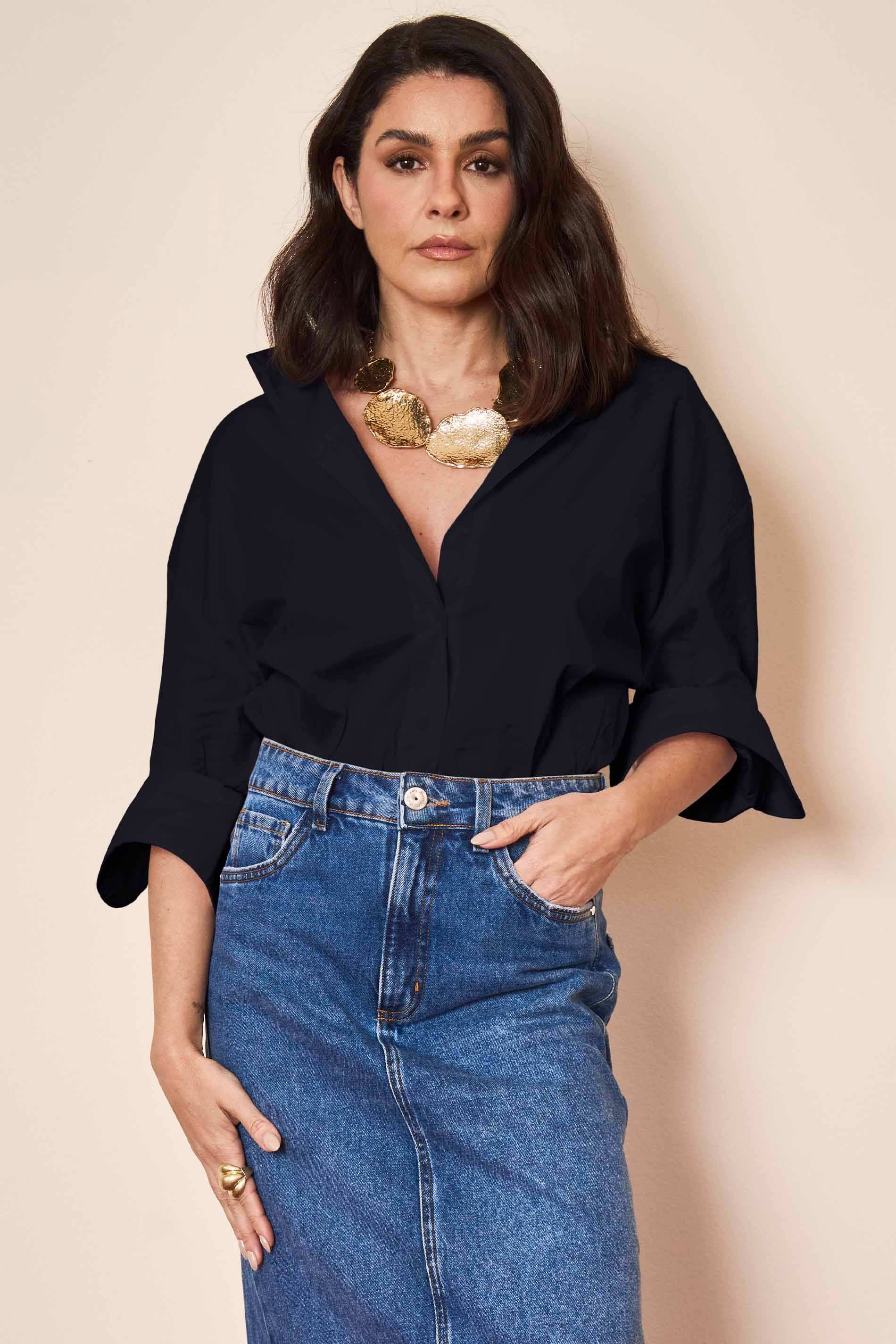 Camisa Oversized Wild Orchid Manga Longa