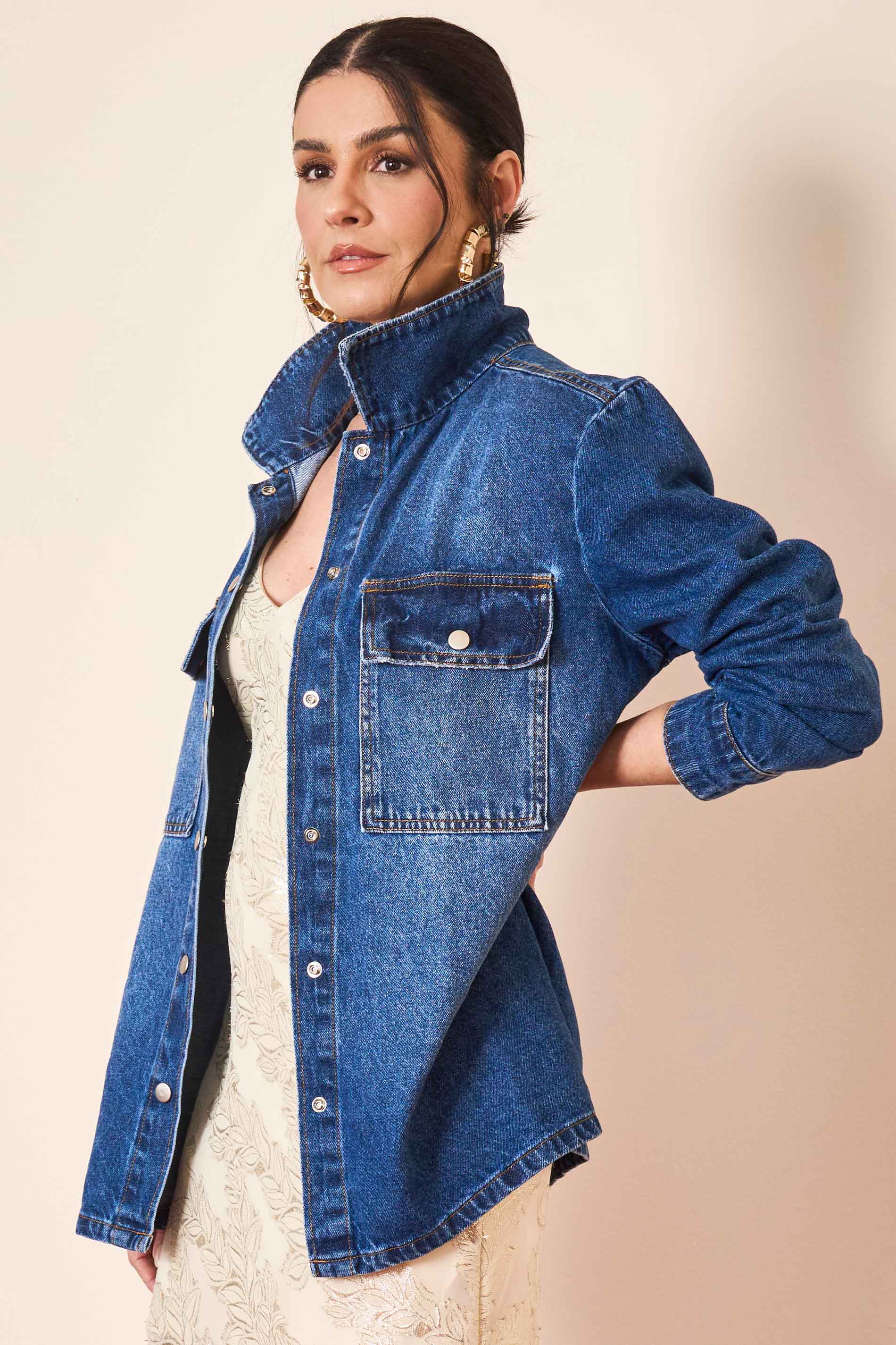 Camisa Oversized Wild Orchid em Denim