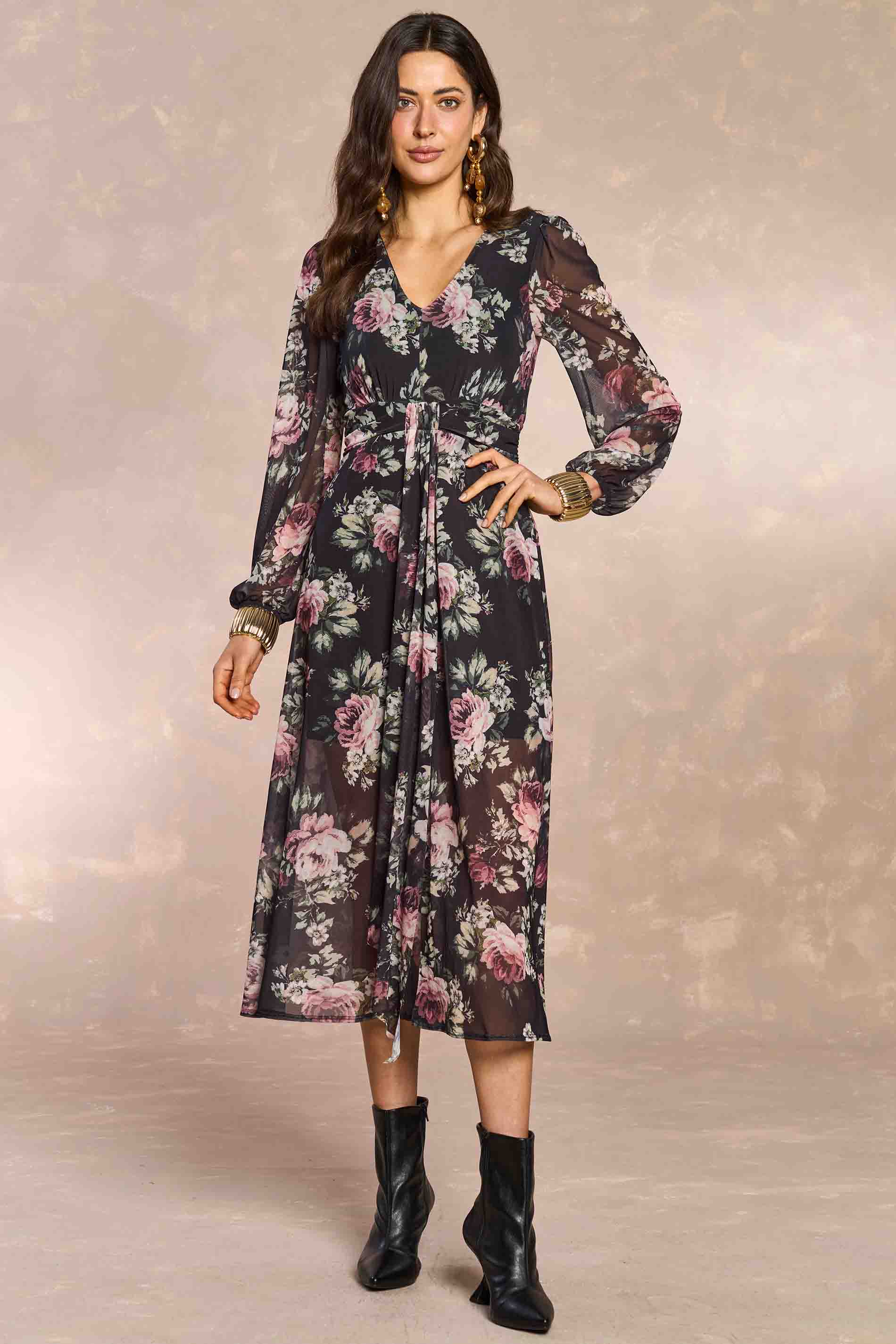 Vestido Midi Aquarela Rose em Tule