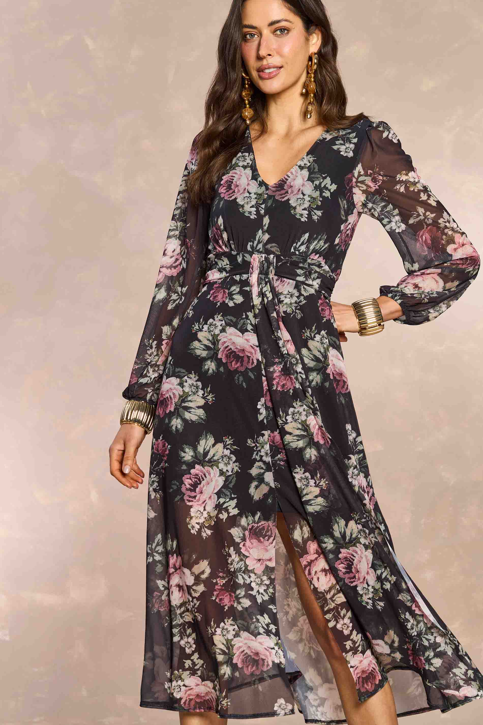 Vestido Midi Aquarela Rose em Tule