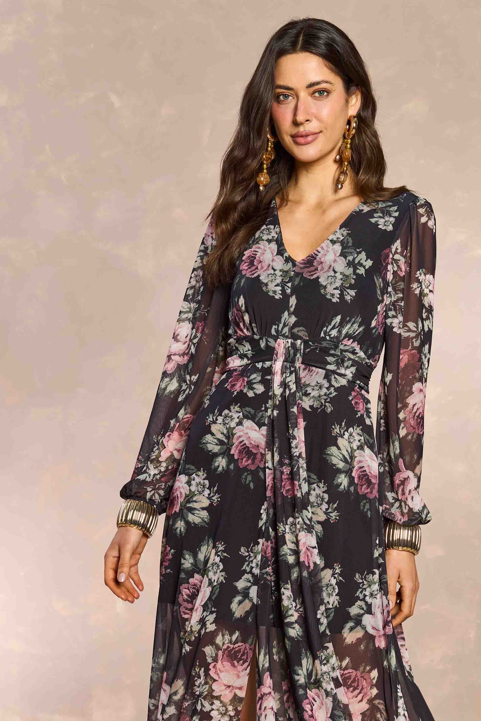 Vestido Midi Aquarela Rose em Tule