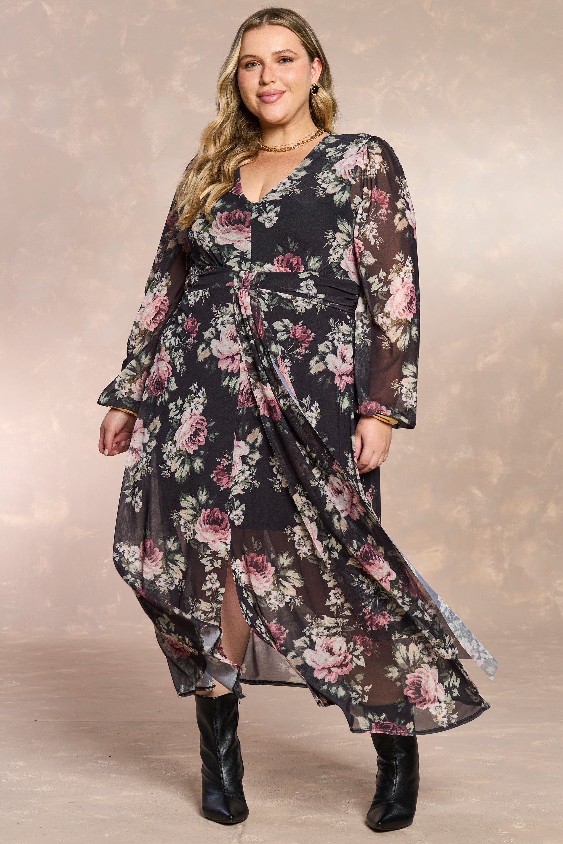 Vestido Midi Aquarela Rose em Tule