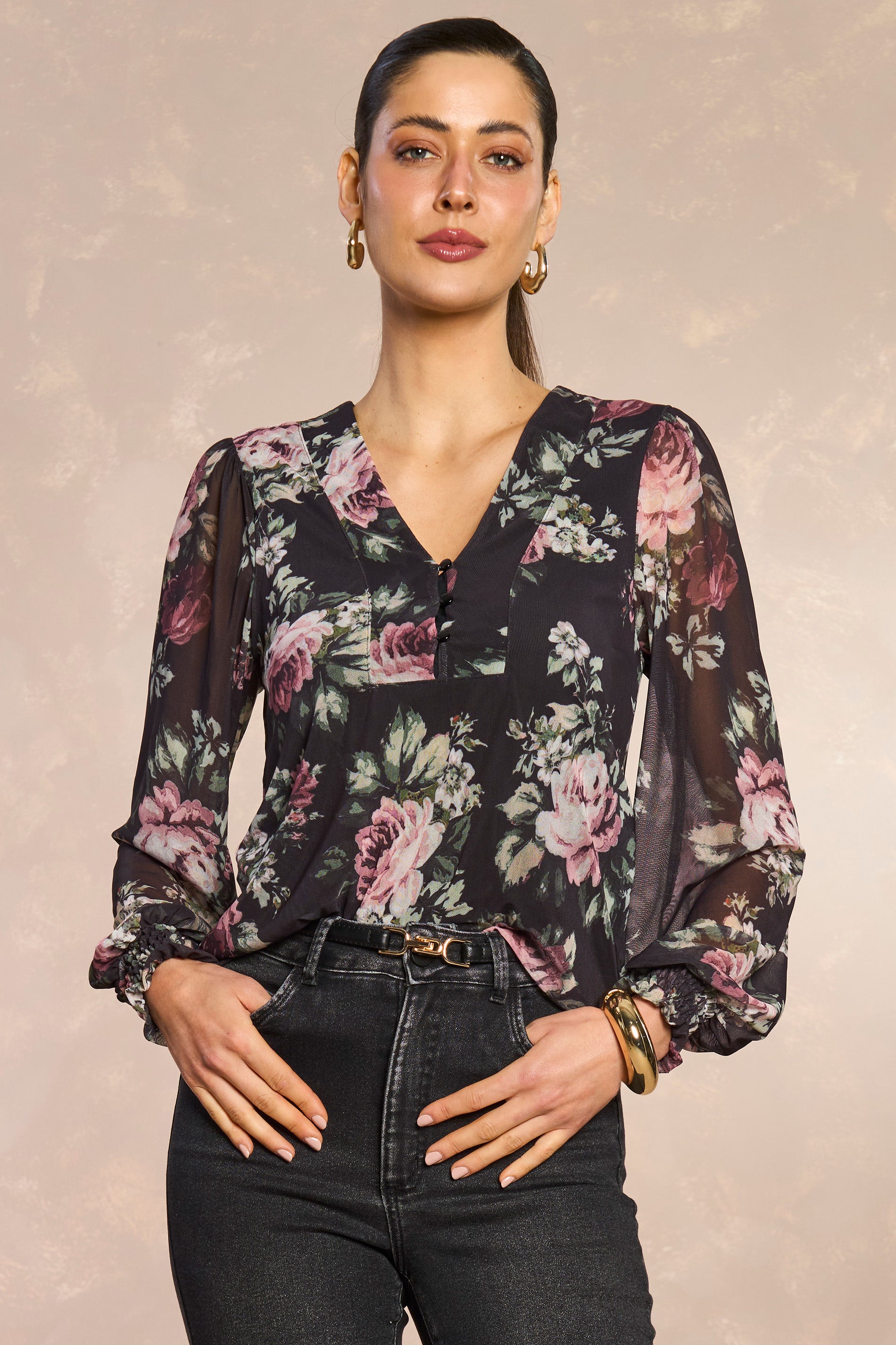 Blusa Aquarela Rose em Tule