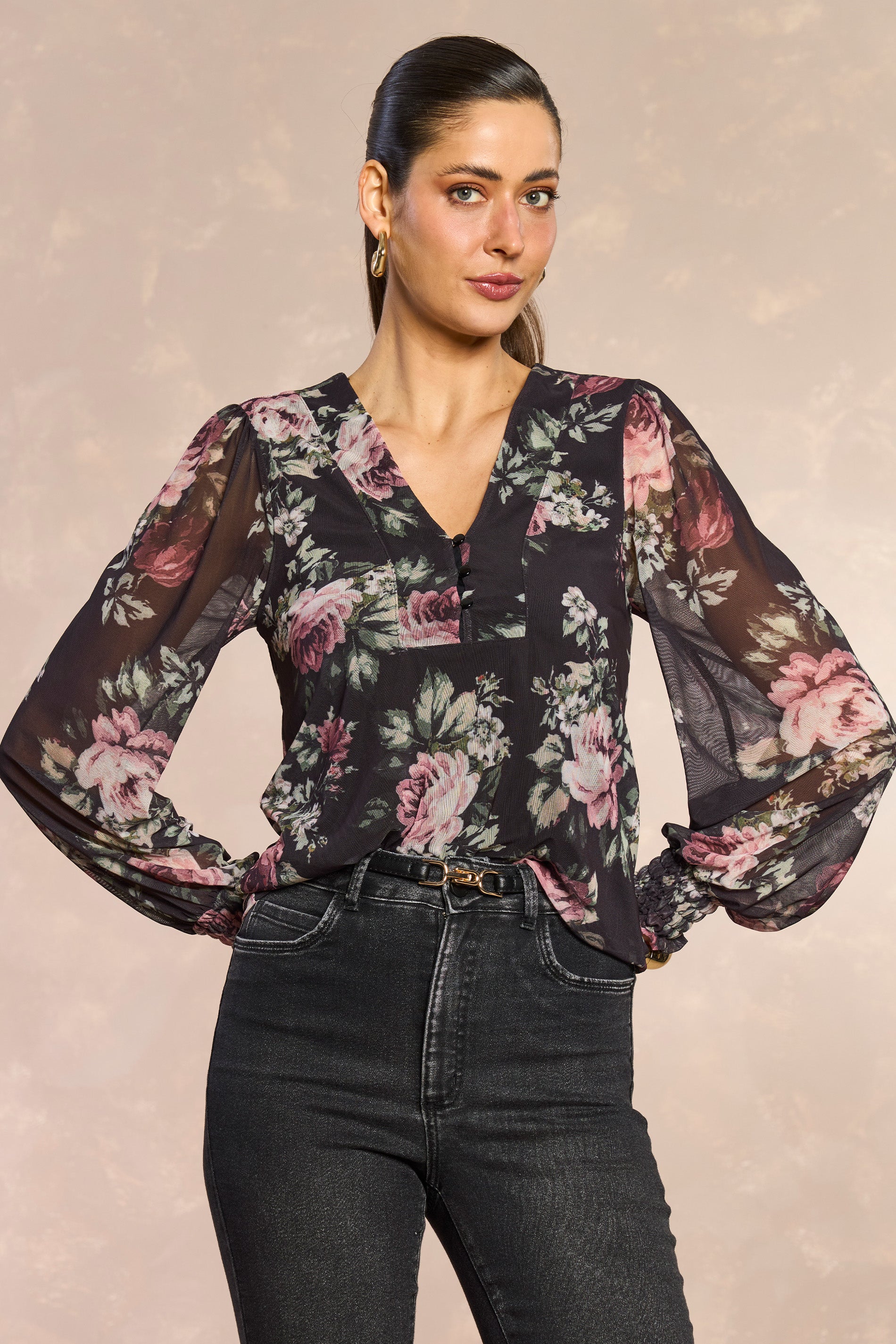 Blusa Aquarela Rose em Tule