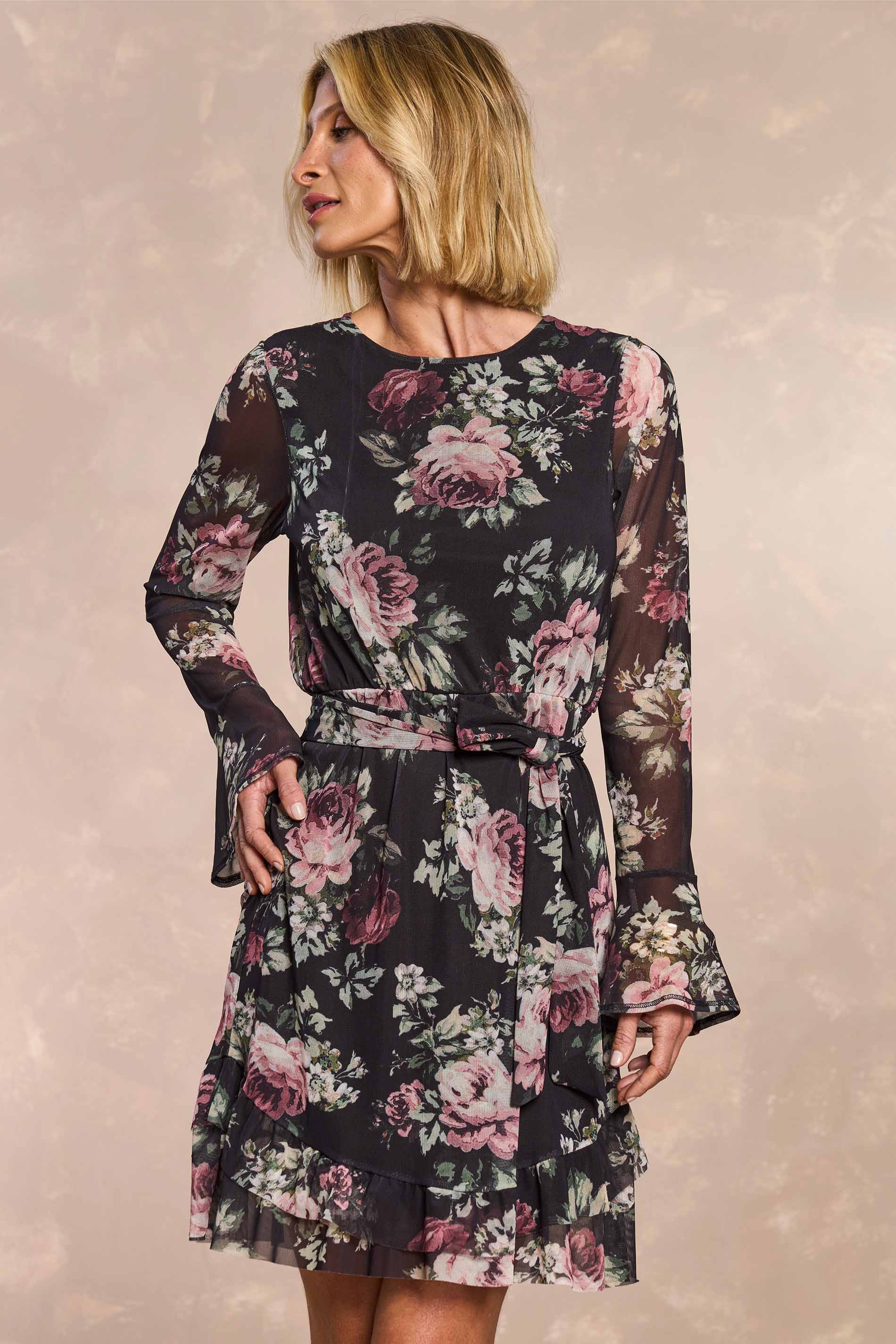 Vestido Curto Aquarela Rose em Tule