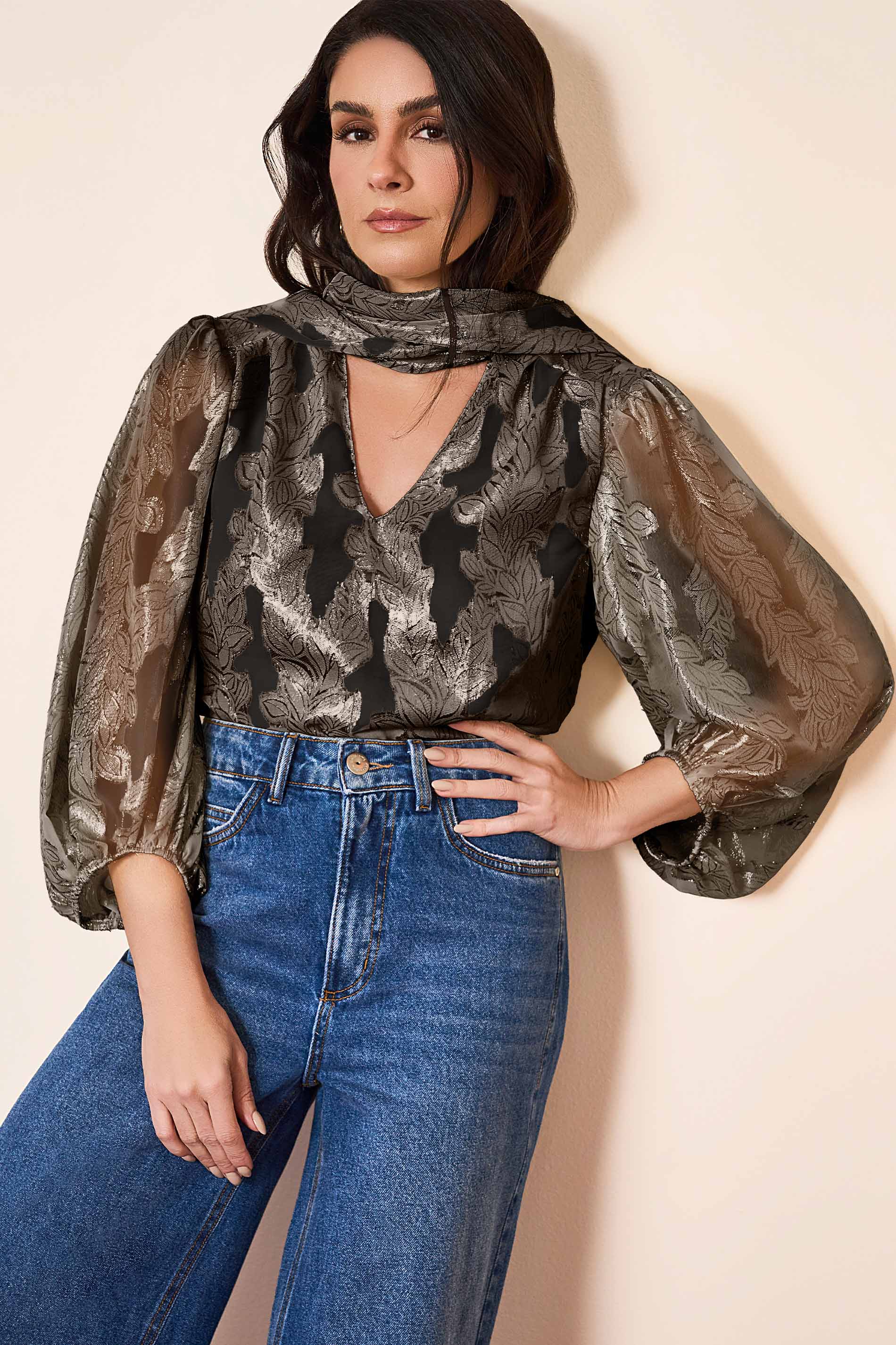 Blusa Manga Longa Wild Orchid em Jaquard