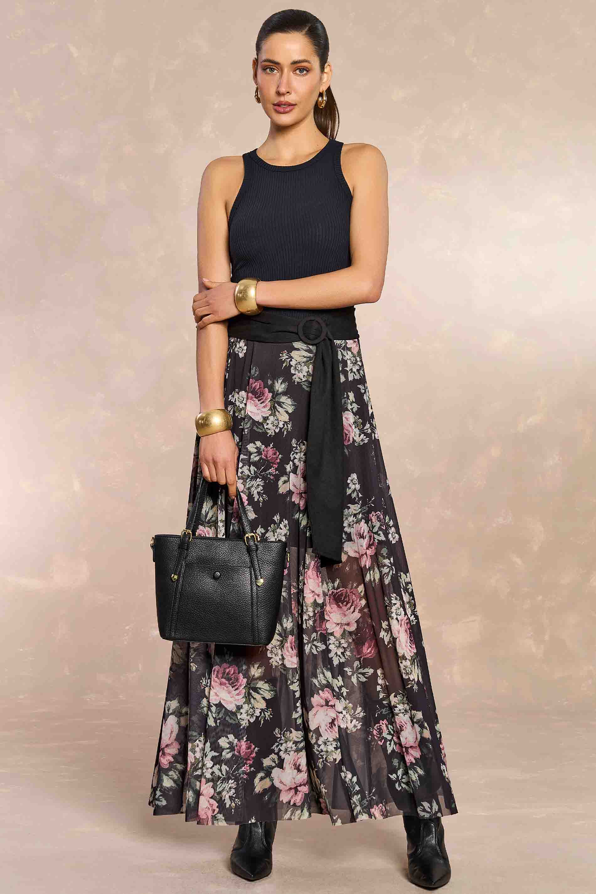 Saia Longa Aquarela Rose em Tule