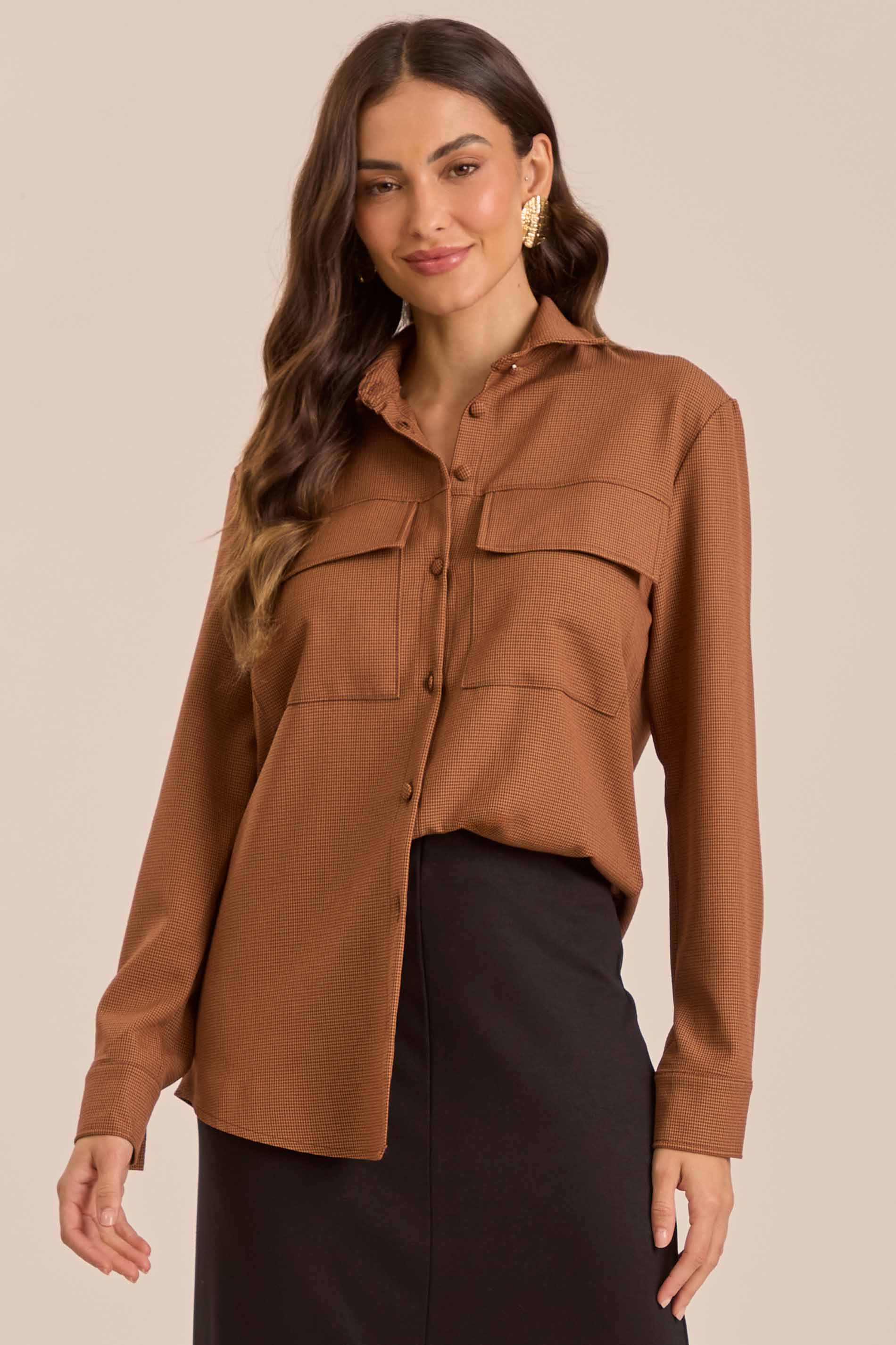 Camisa de Manga Longa Cozy Winter em Pied Poule