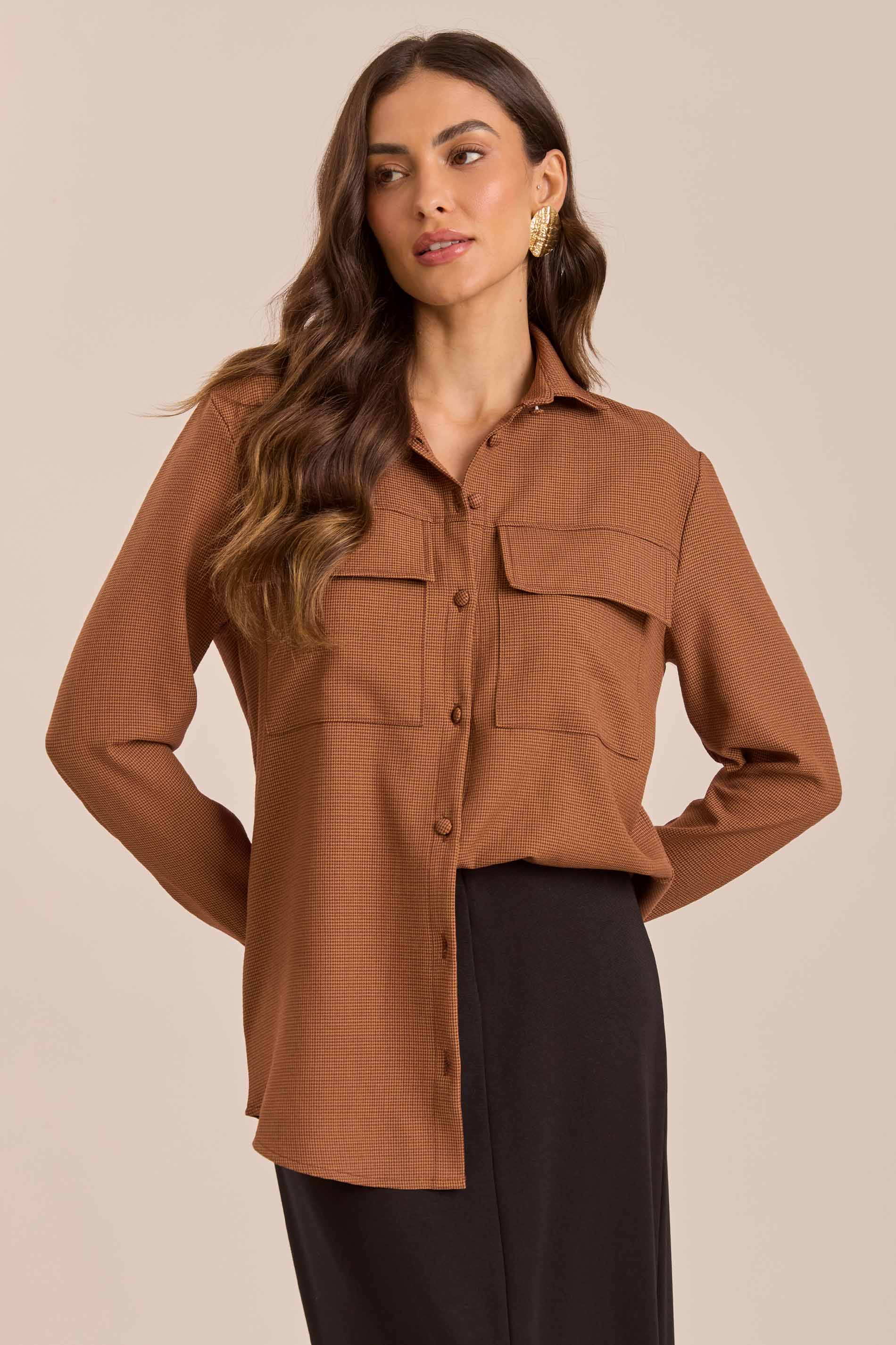 Camisa de Manga Longa Cozy Winter em Pied Poule