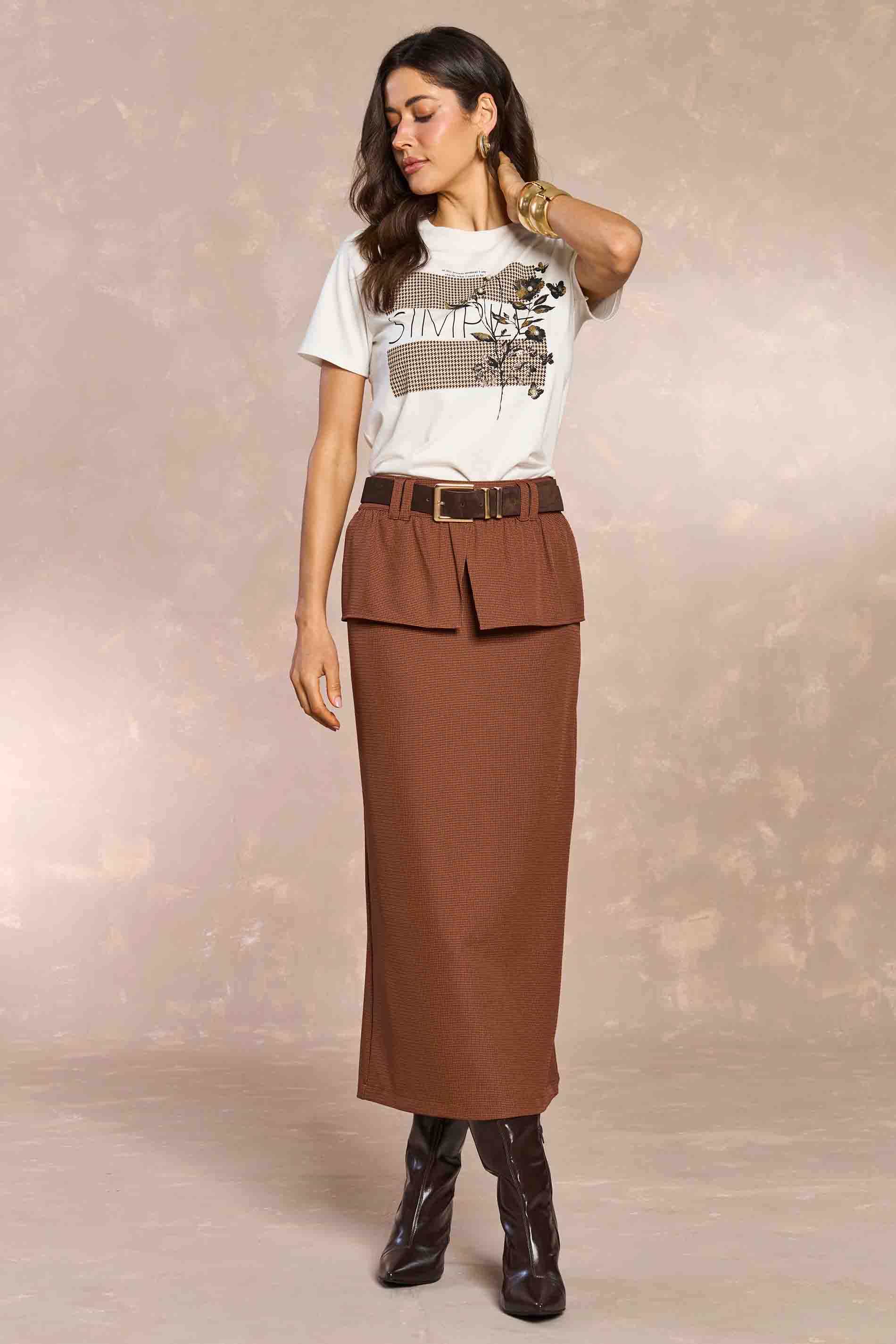 Saia Longa Jardim Boho em Jacquard Pied Poule