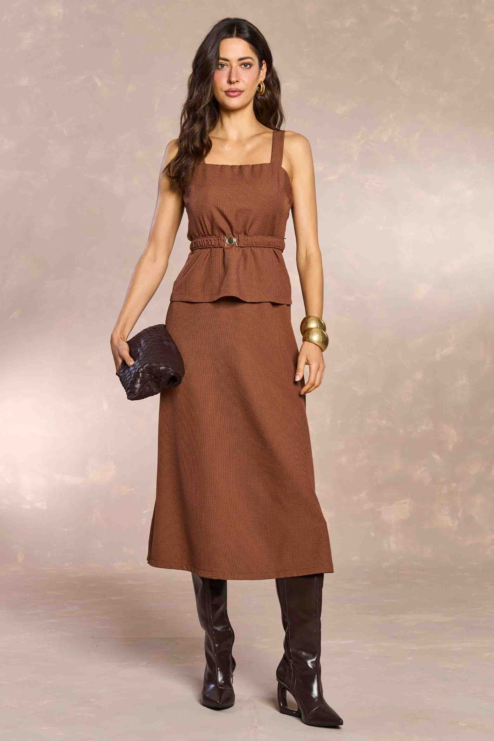 Vestido Midi Jardim Boho em Pied Poule