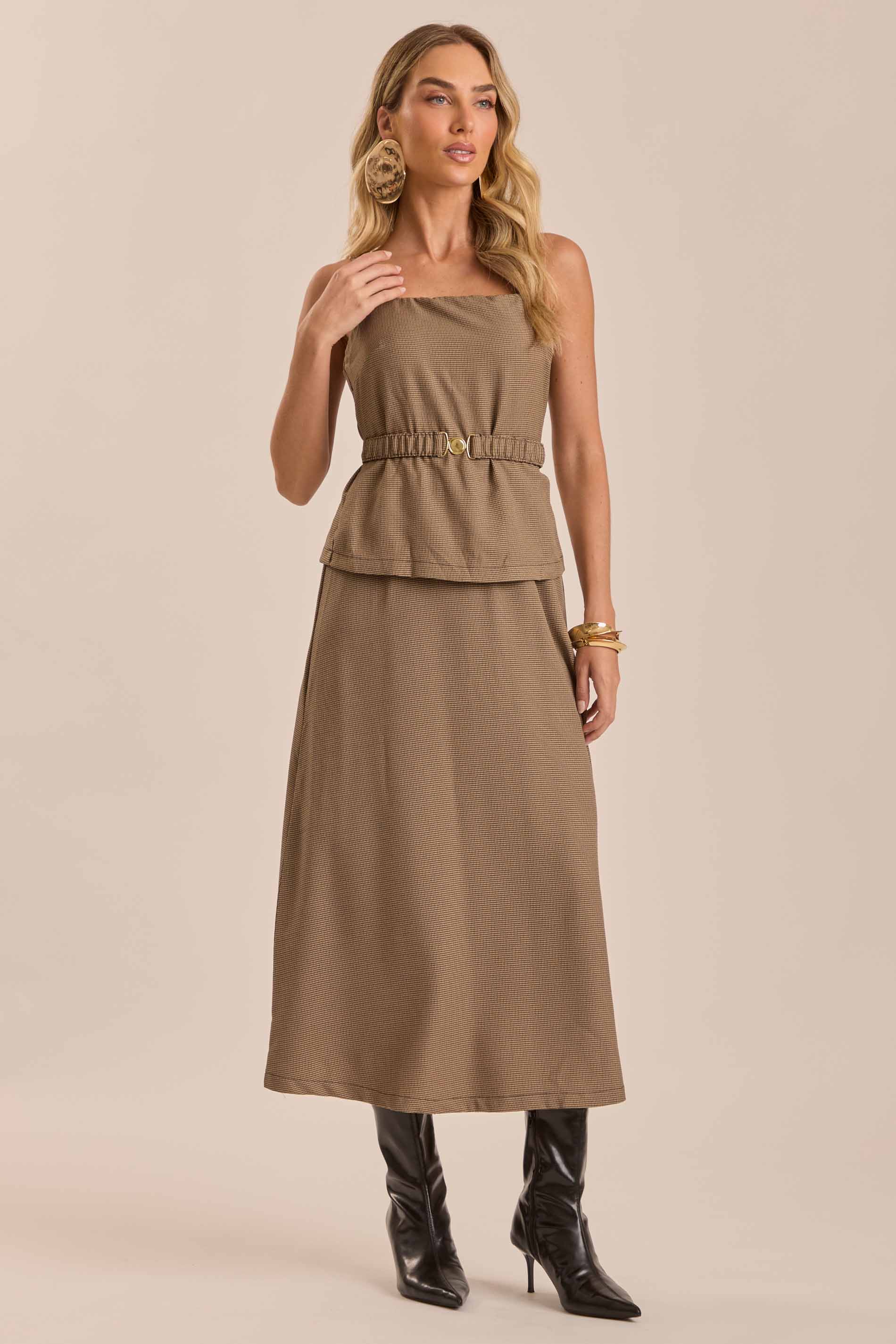 Vestido Midi Jardim Boho em Pied Poule